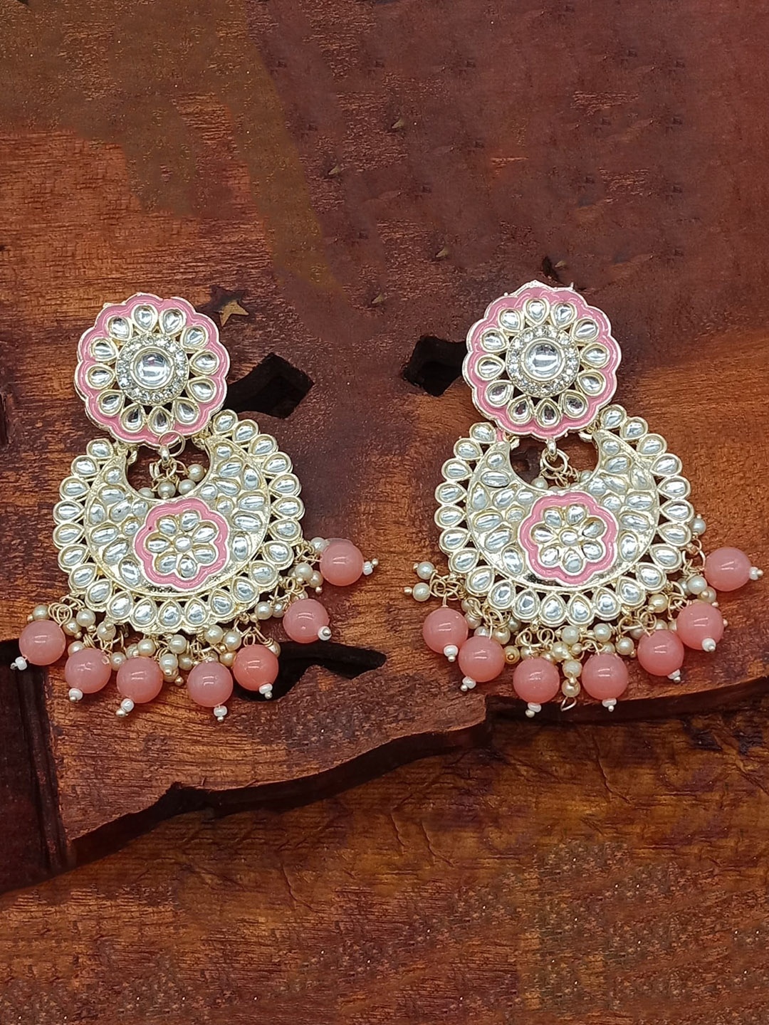 

AASHISH IMITATION Gold Plated Kundan Studded And Beadded Chandbalis