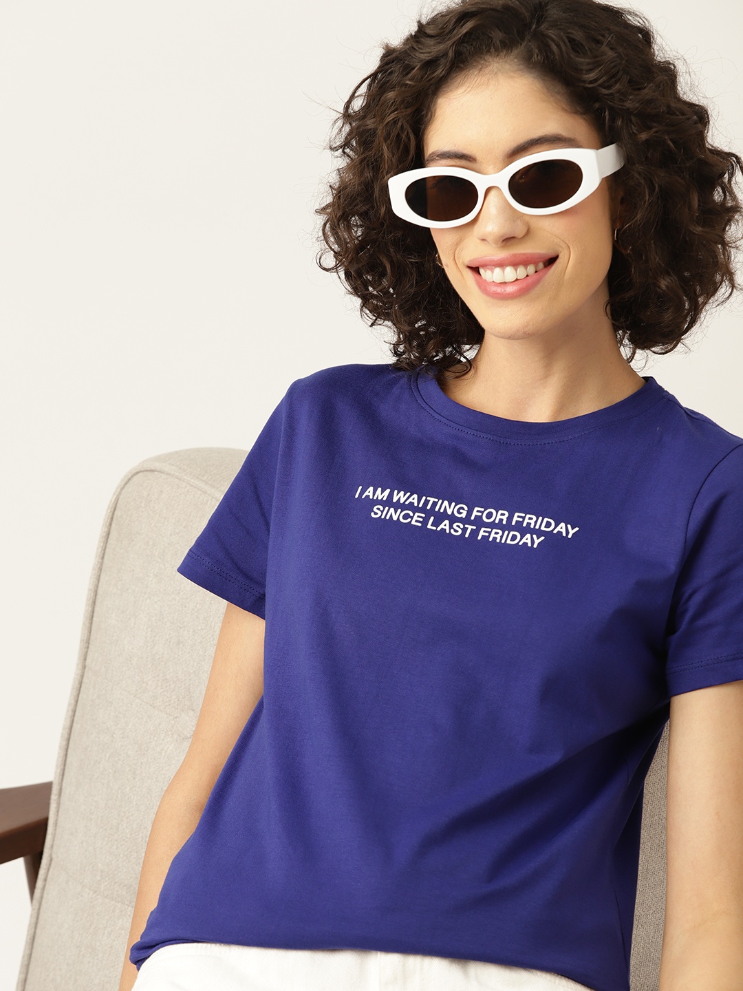 

Mast & Harbour Typography Printed Round Neck Cotton T-shirt, Violet