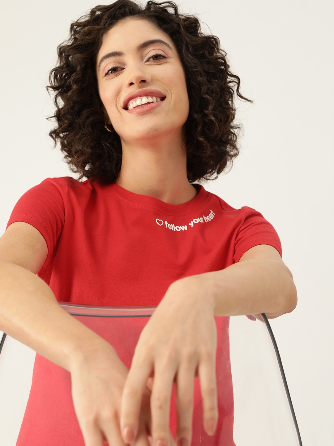 

Mast & Harbour Women Placement Printed Pure Cotton T-shirt, Red