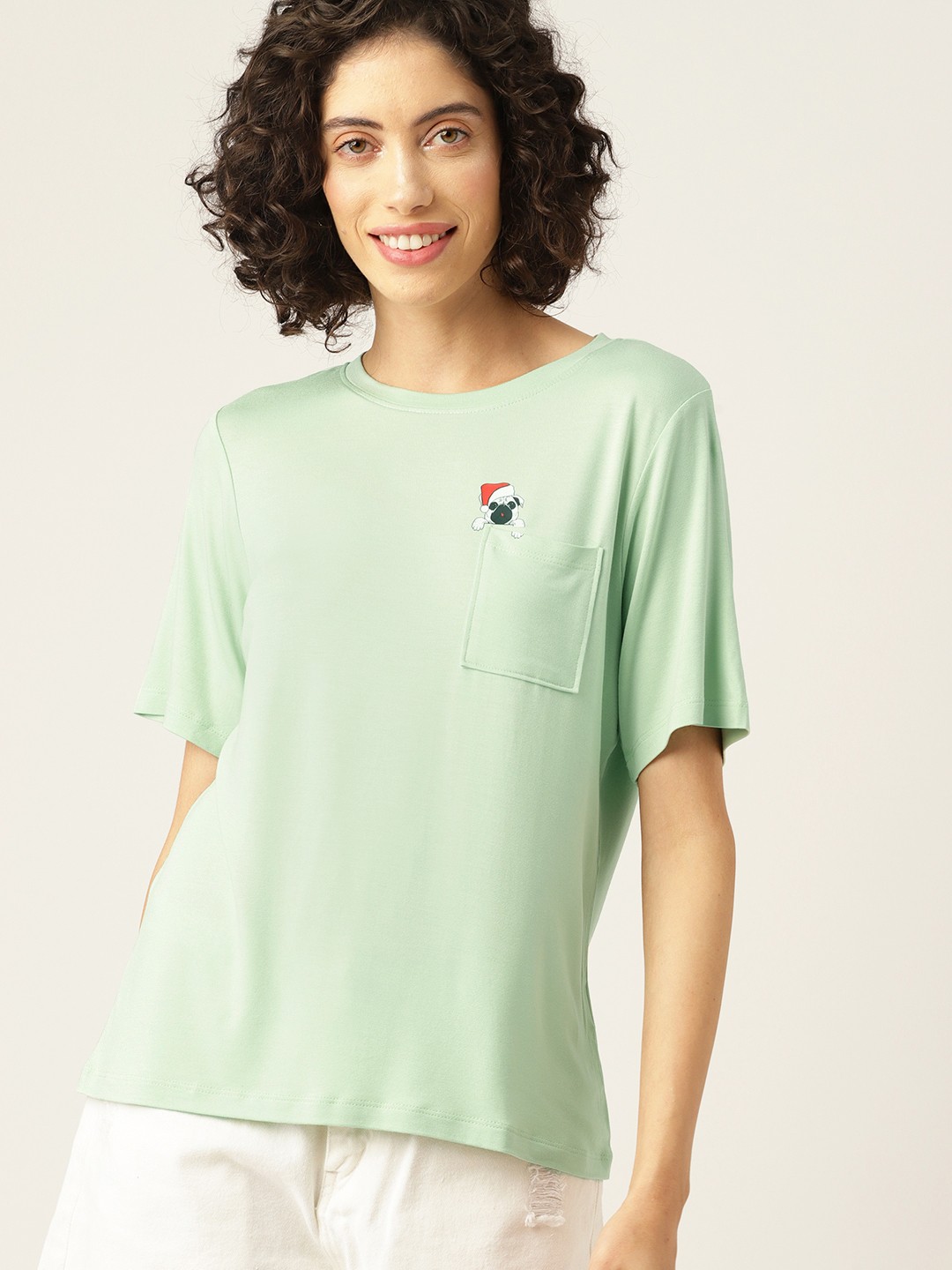 

Mast & Harbour Printed Detail Round Neck T-shirt with Pockets, Green