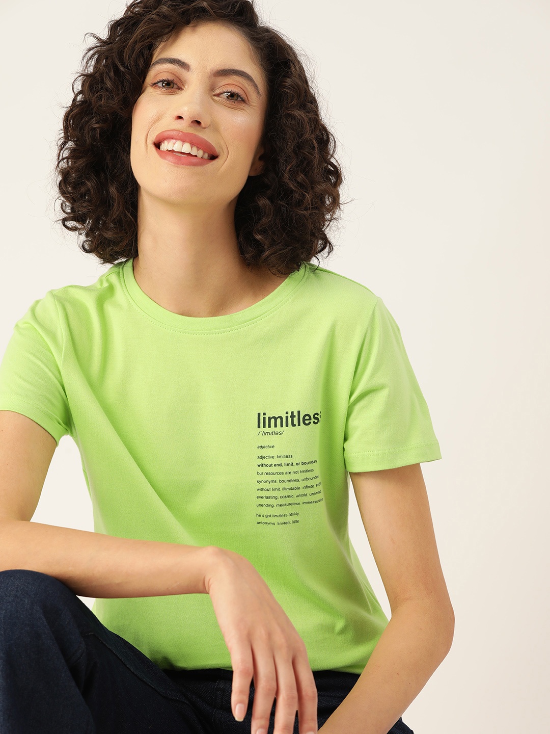 

Mast & Harbour Women Typography Printed Pure Cotton T-shirt, Green