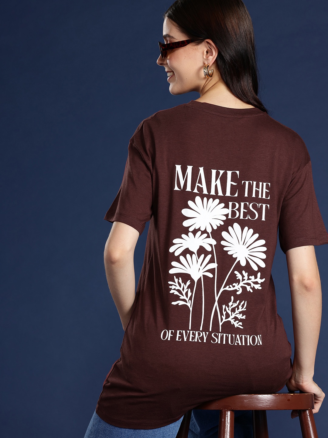 

Mast & Harbour Typography Printed Drop-Shoulder Sleeves Longline T-shirt, Burgundy
