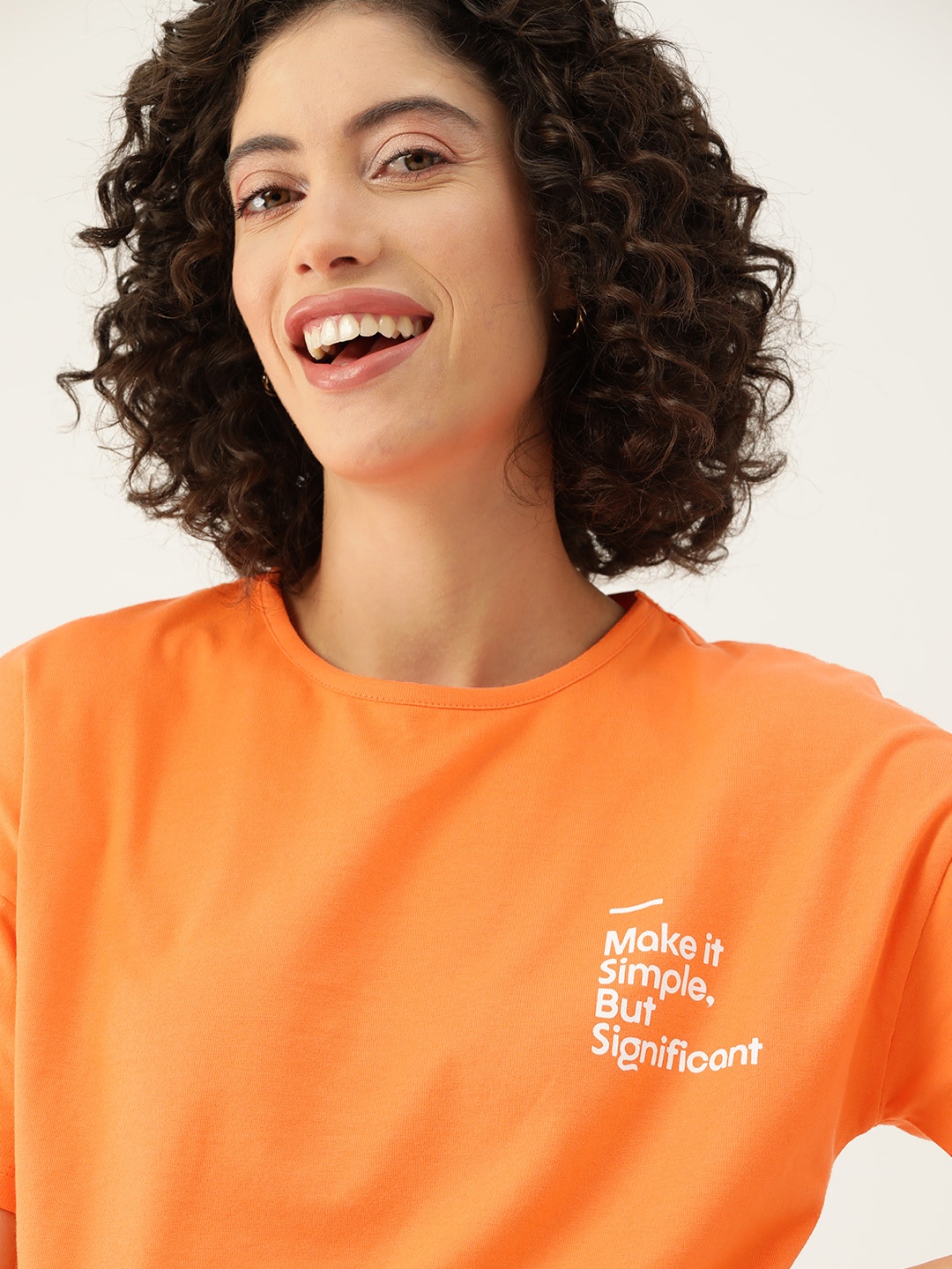 

Mast & Harbour Typography Printed Drop-Shoulder Sleeves T-shirt, Orange