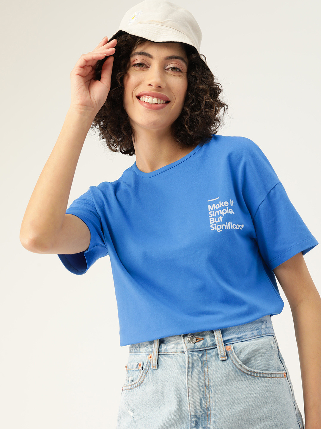 

Mast & Harbour Typography Printed Drop-Shoulder Sleeves T-shirt, Blue