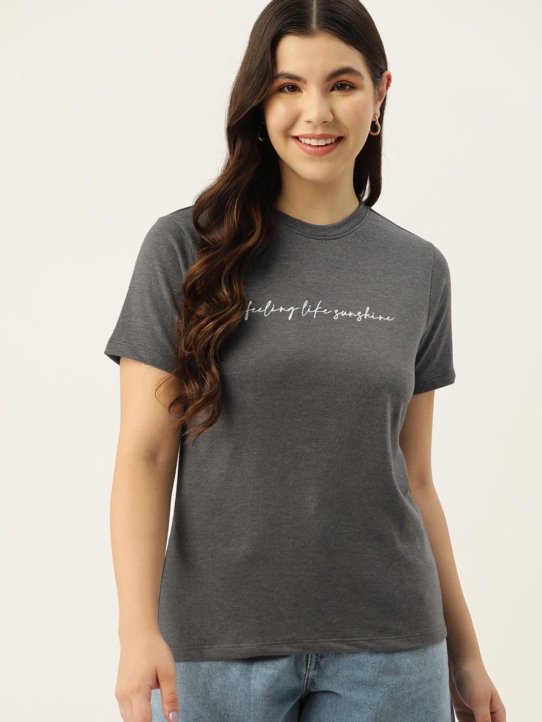 

Mast & Harbour Typography Printed T-shirt, Grey melange