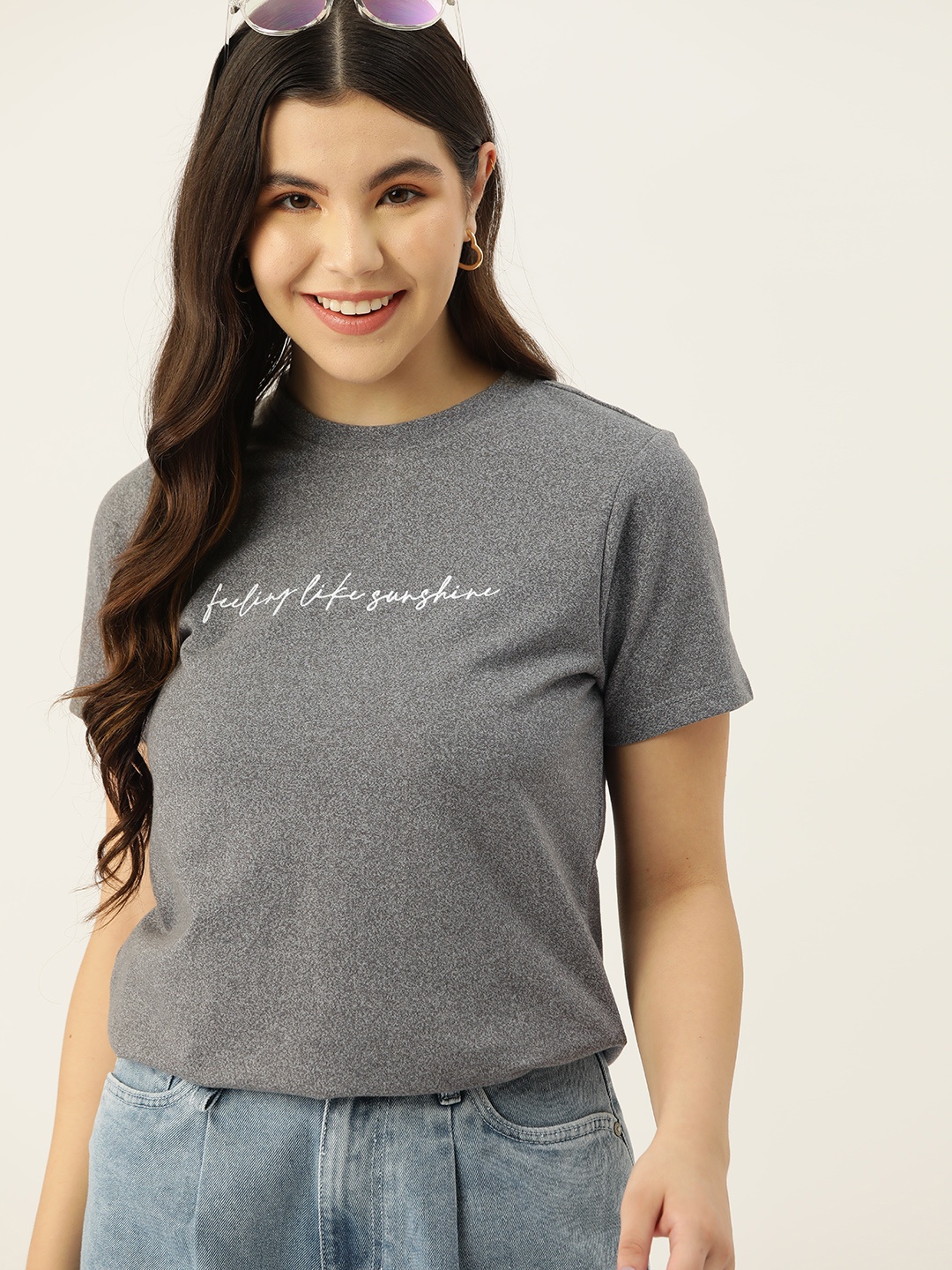 

Mast & Harbour Typography Printed T-shirt, Grey melange