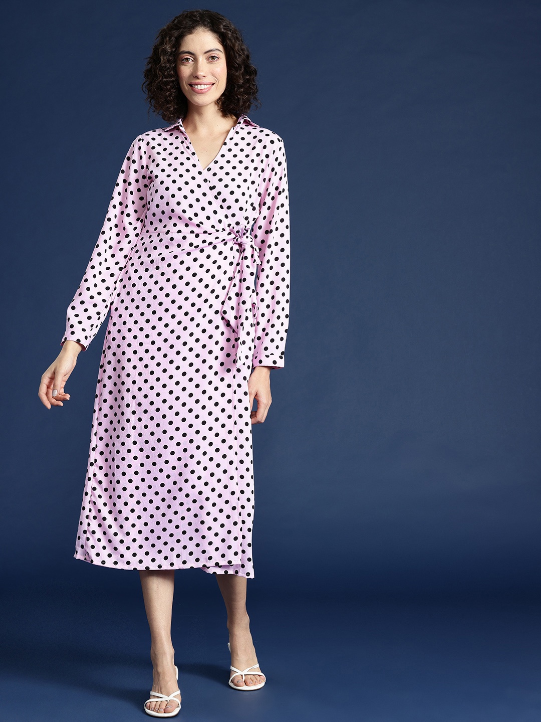 

Mast & Harbour Polka Dot Print Midi Wrap Dress, Lavender