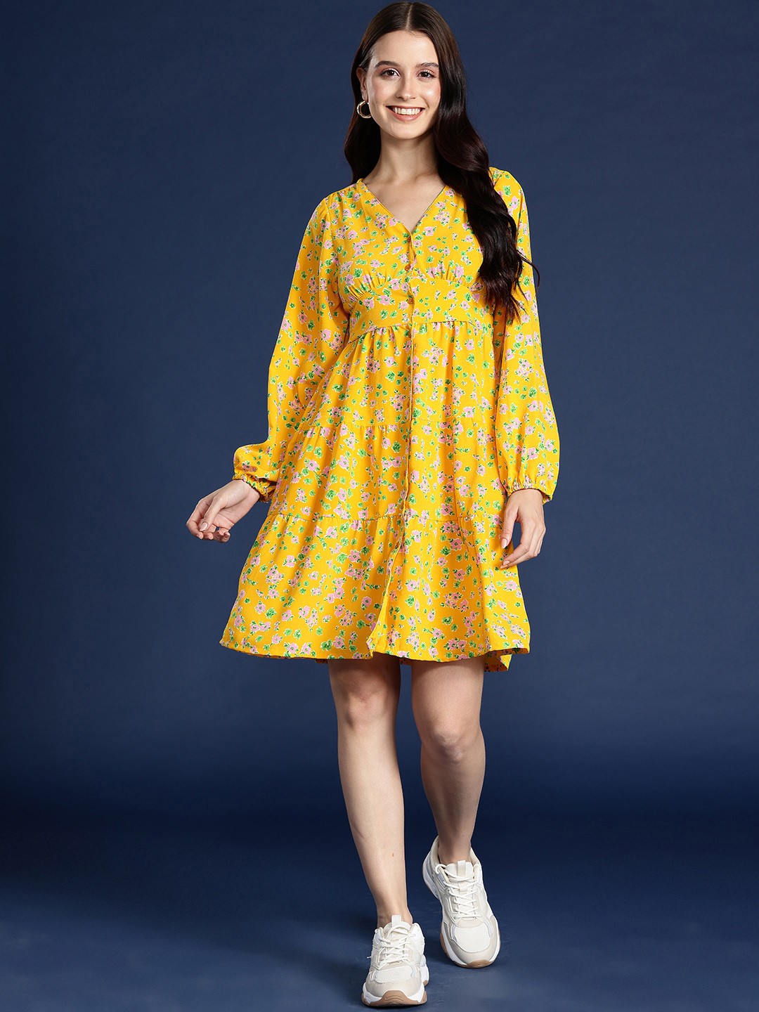 

Mast & Harbour Floral Print Empire Tiered Dress, Yellow