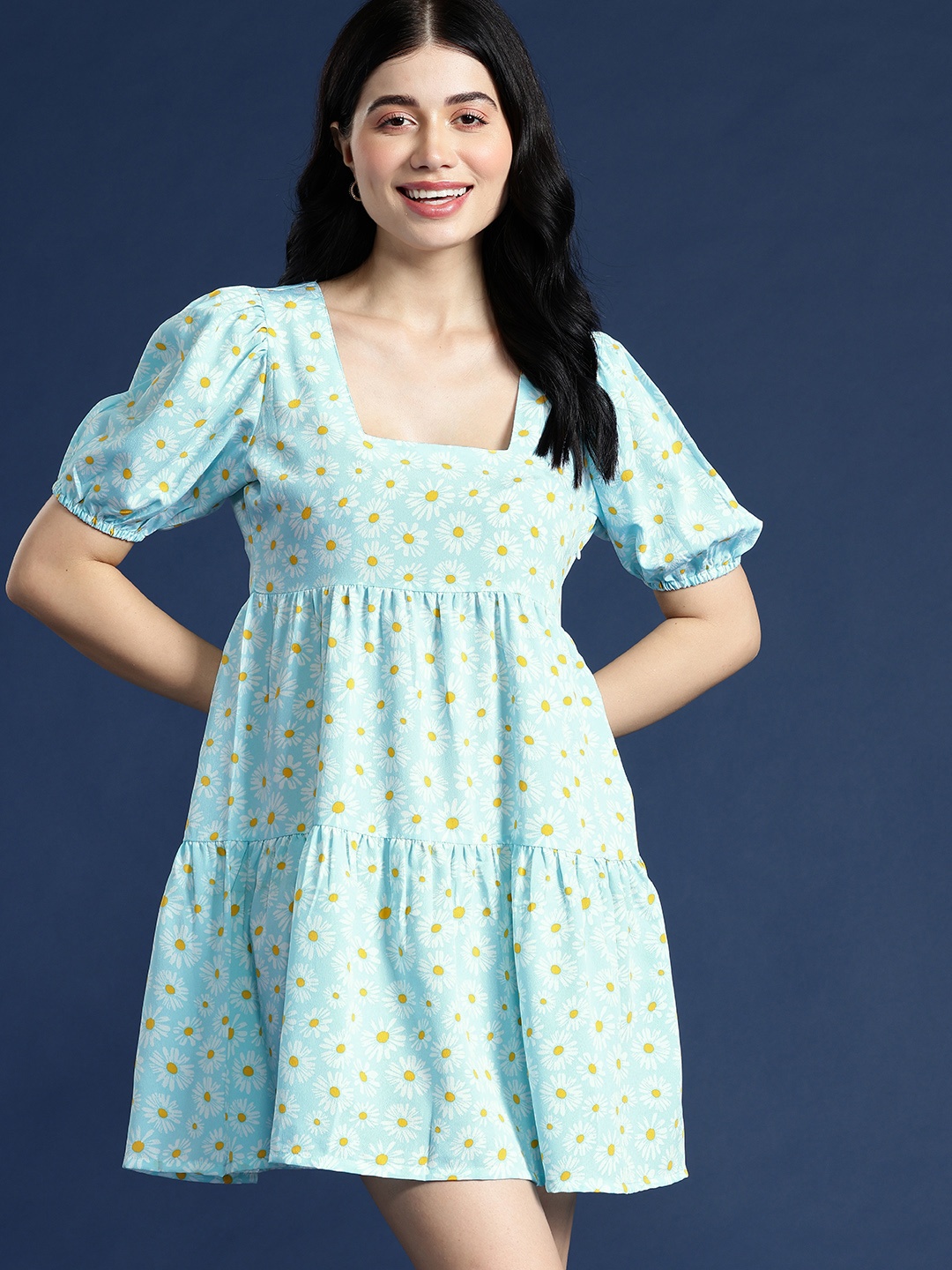 

Mast & Harbour Floral Print Tiered A-Line Mini Dress, Blue