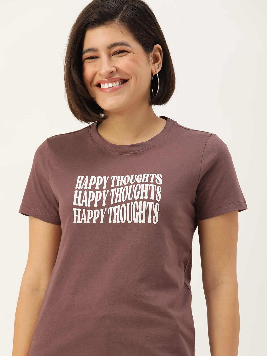 

Mast & Harbour Pure Cotton Typography Printed Casual T-shirt, Brown