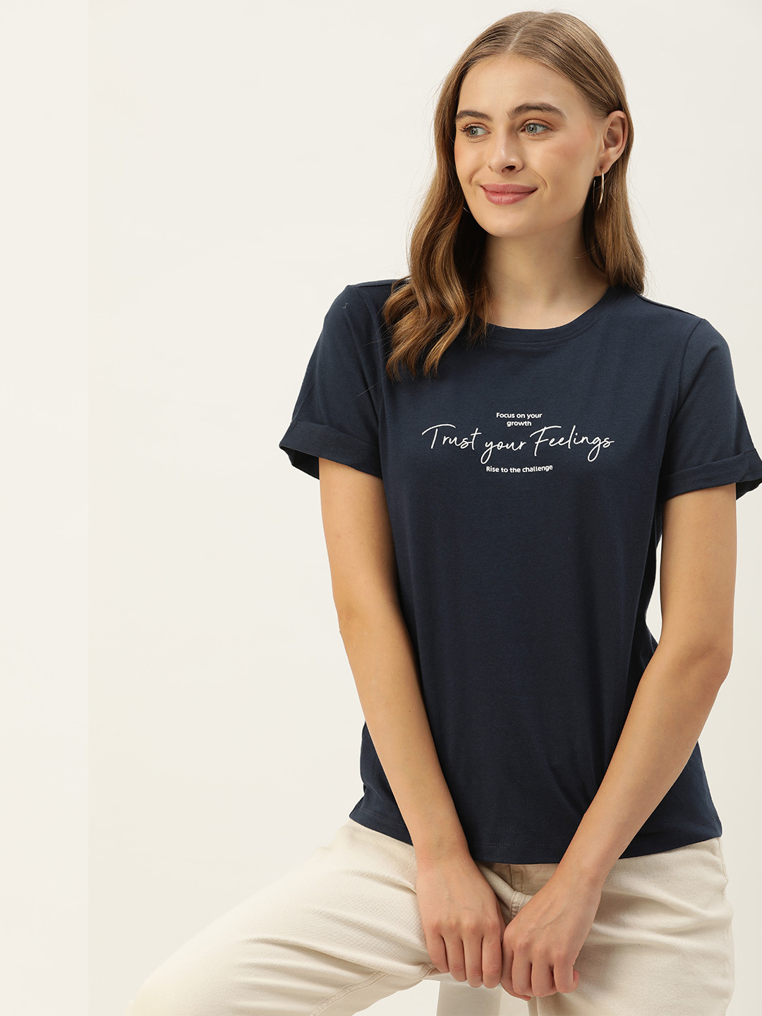 

Mast & Harbour Typography Printed Pure Cotton T-shirt, Navy blue