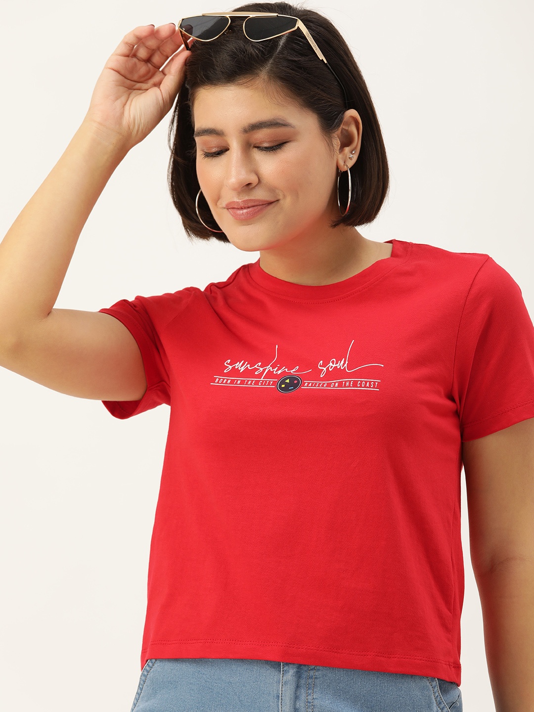 

Mast & Harbour Pure Cotton Typography Printed Casual T-shirt, Red