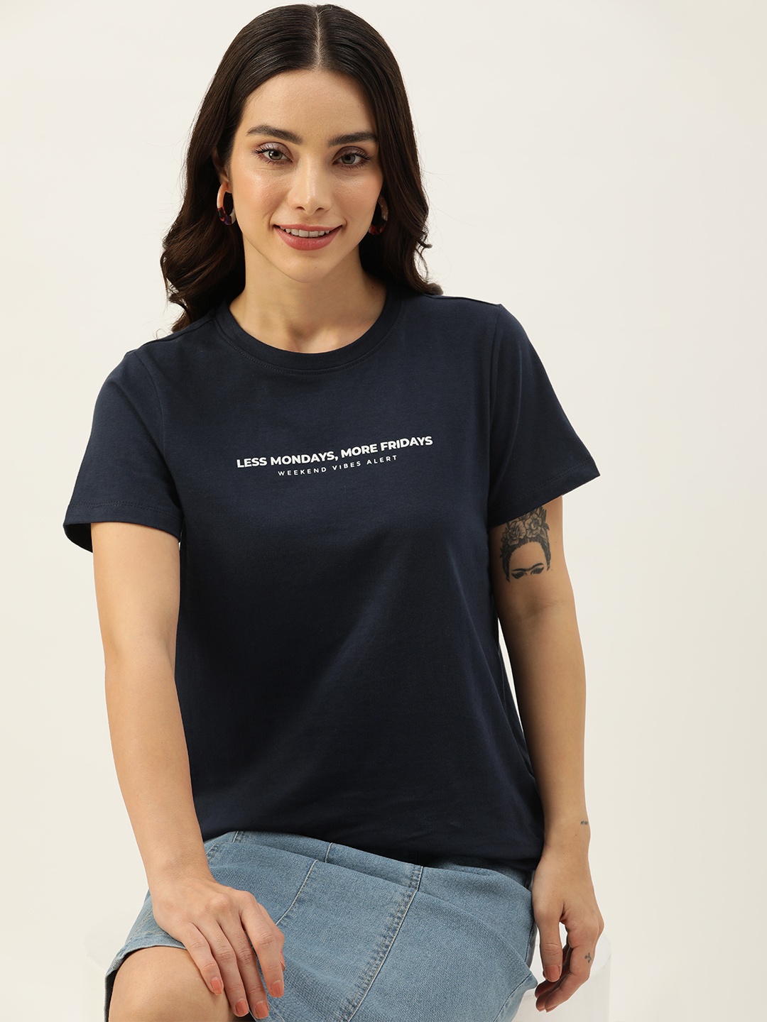 

Mast & Harbour Typography Printed Pure Cotton T-shirt, Navy blue