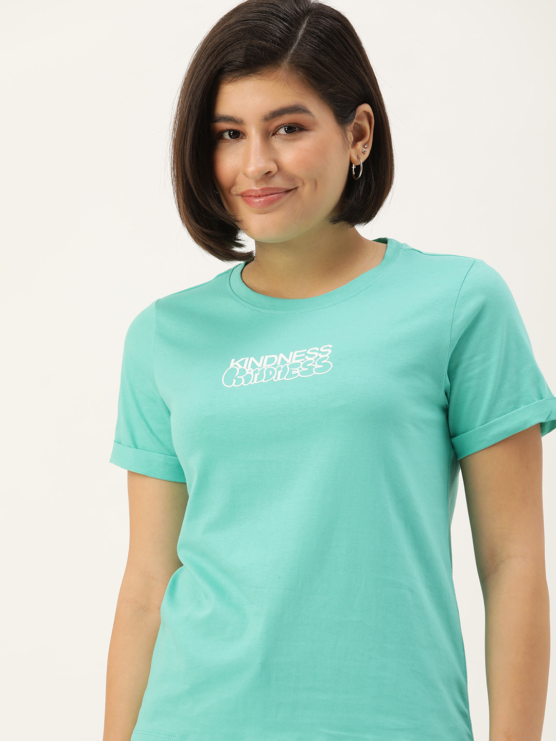 

Mast & Harbour Pure Cotton Typography Printed Casual T-shirt, Green