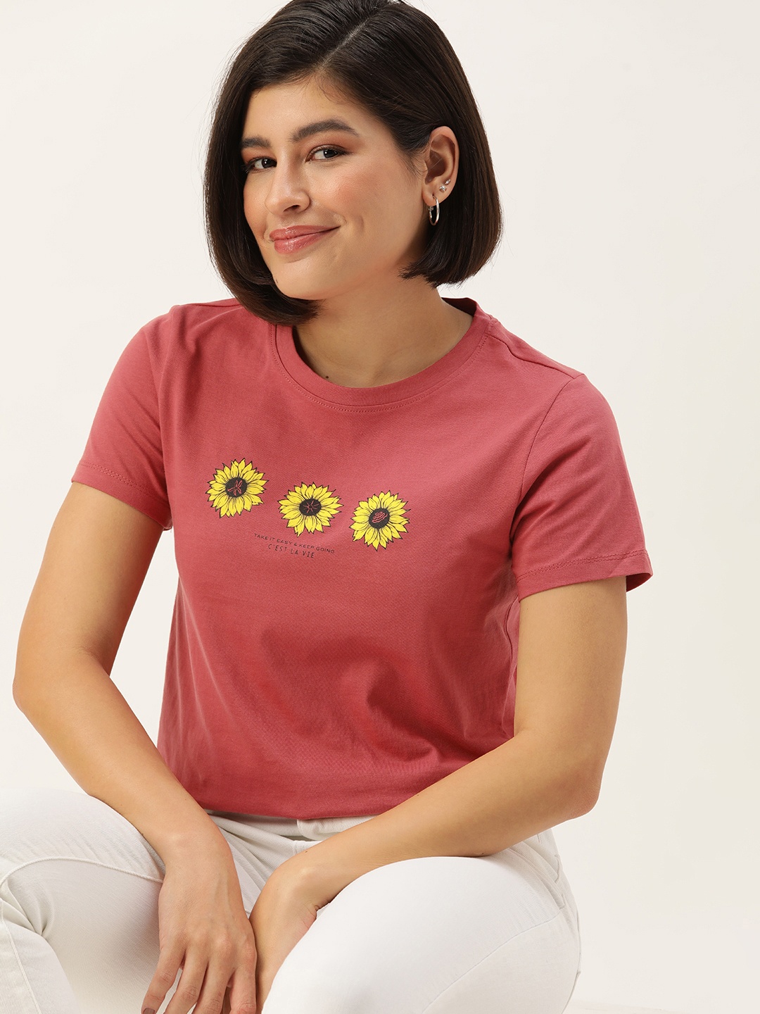 

Mast & Harbour Printed Pure Cotton T-shirt, Rust