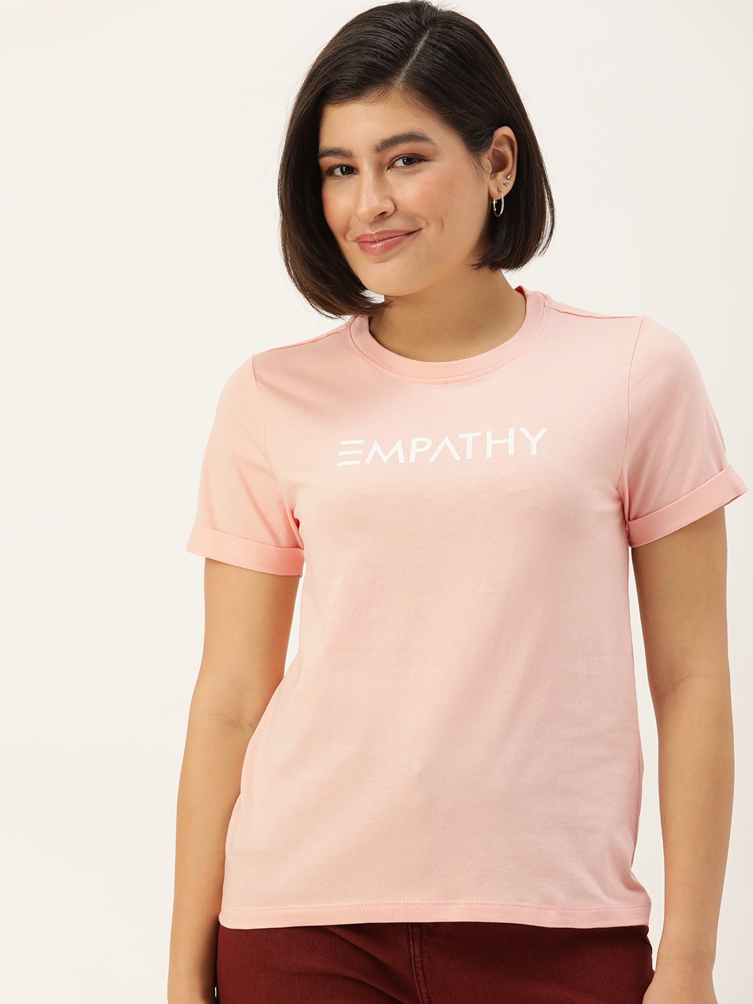 

Mast & Harbour Pure Cotton Typography Printed Casual T-shirt, Peach