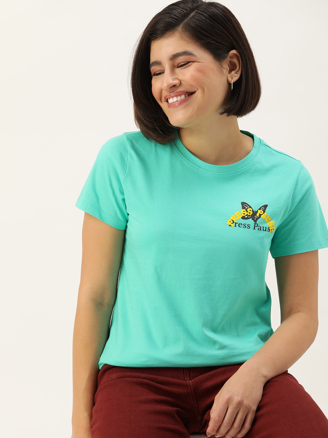 

Mast & Harbour Minimal Printed Pure Cotton T-shirt, Green