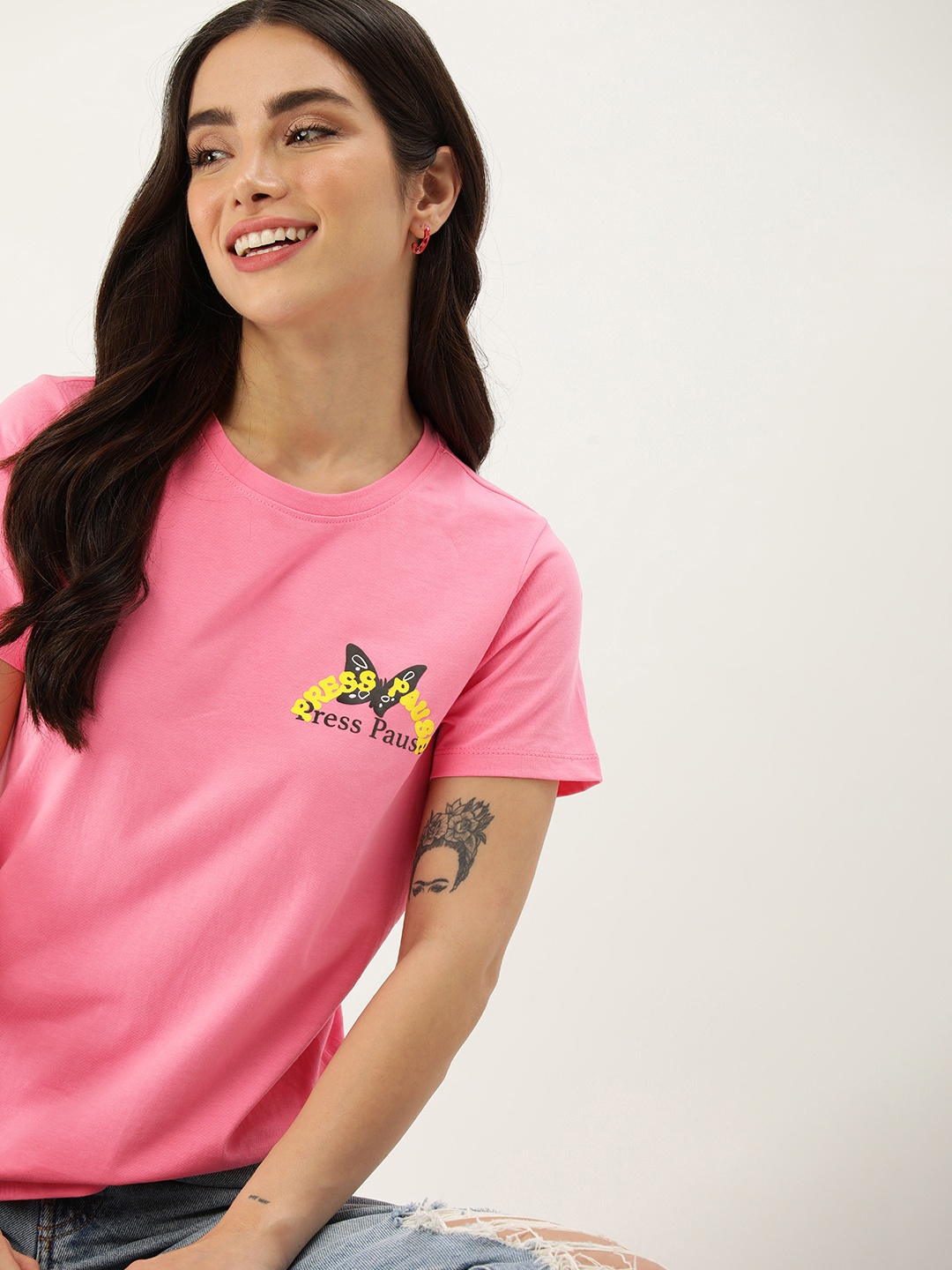 

Mast & Harbour Pure Cotton Typography Printed Casual T-shirt, Pink