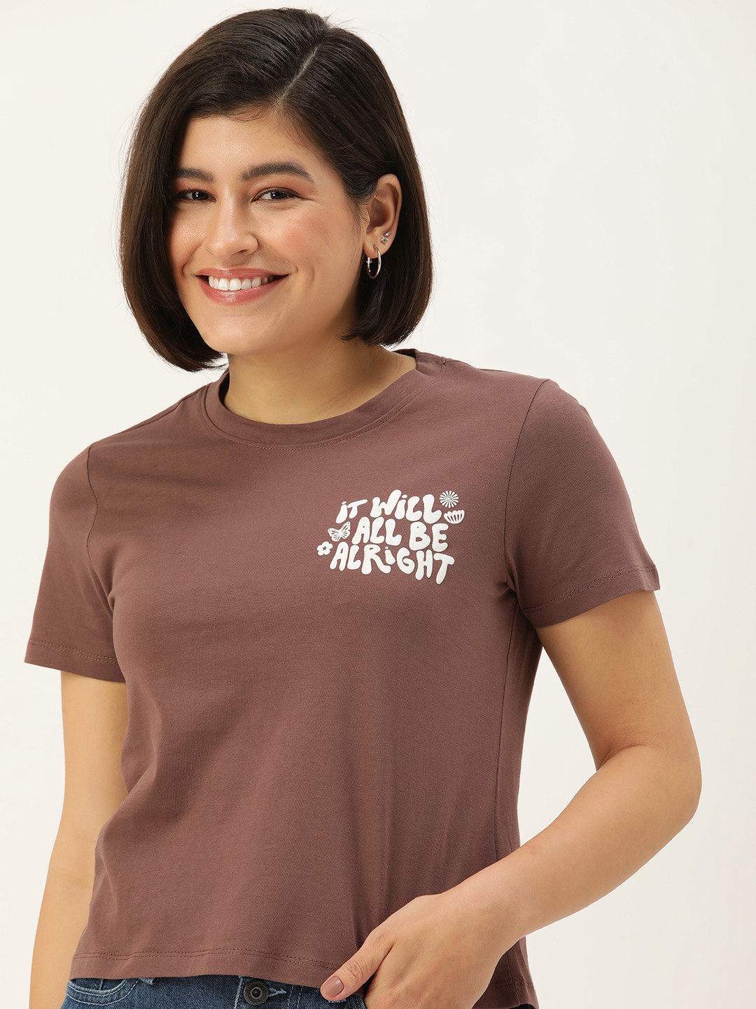 

Mast & Harbour Typography Printed Pure Cotton T-shirt, Brown