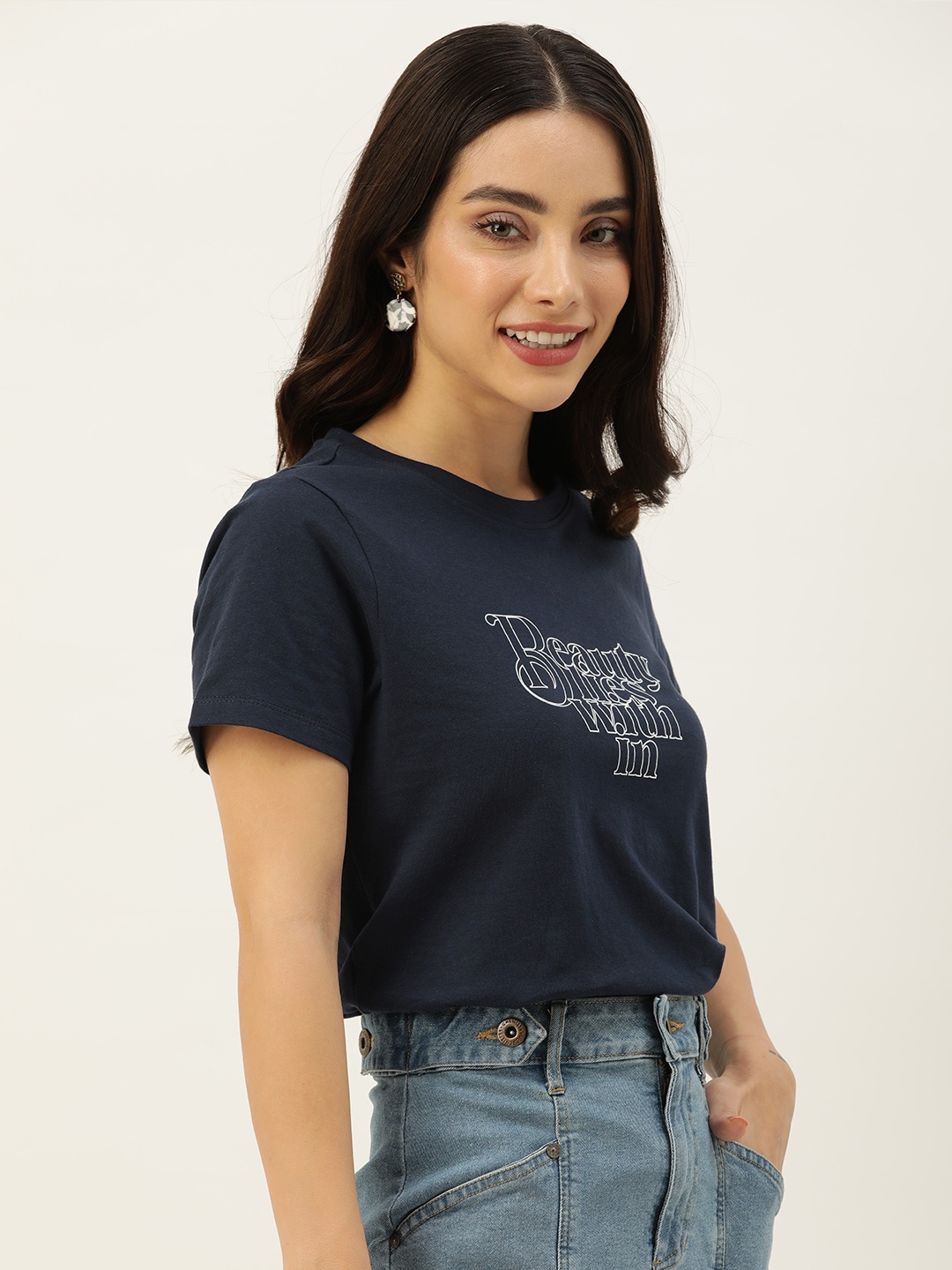 

Mast & Harbour Typography Printed Pure Cotton T-shirt, Navy blue