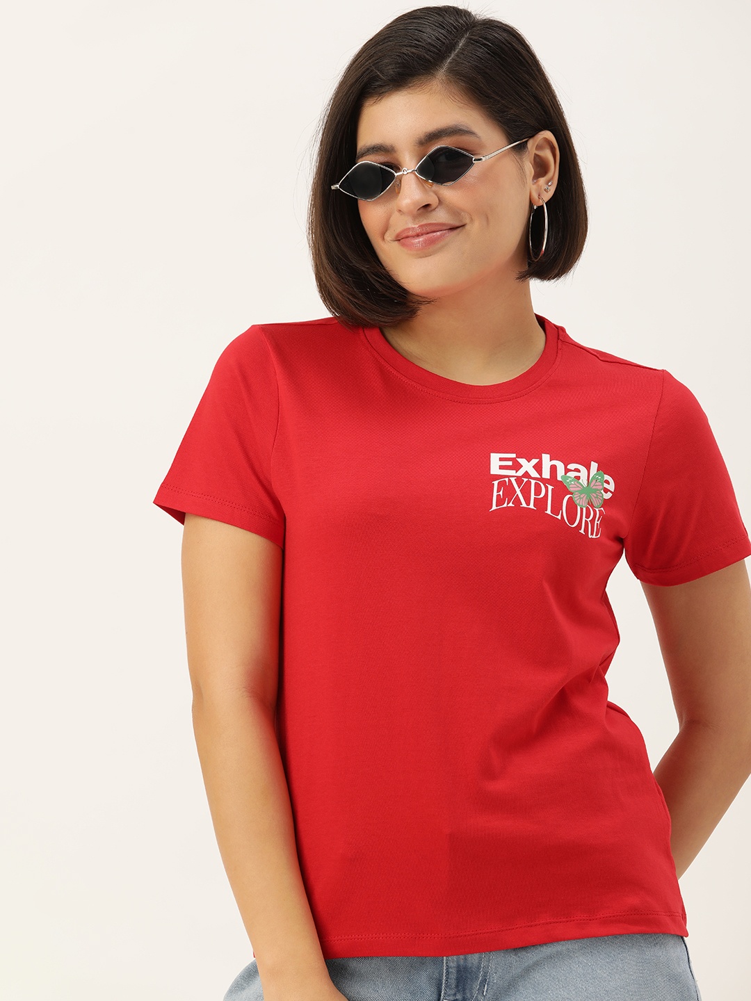 

Mast & Harbour Pure Cotton Typography Printed Casual T-shirt, Red