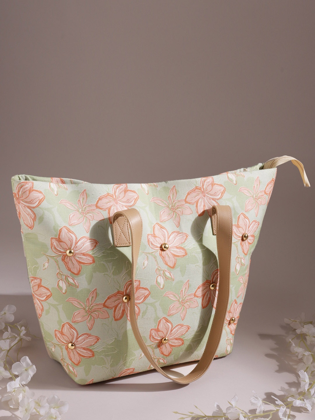 

DEEBACO Floral Printed Shopper Tote Bag, Green