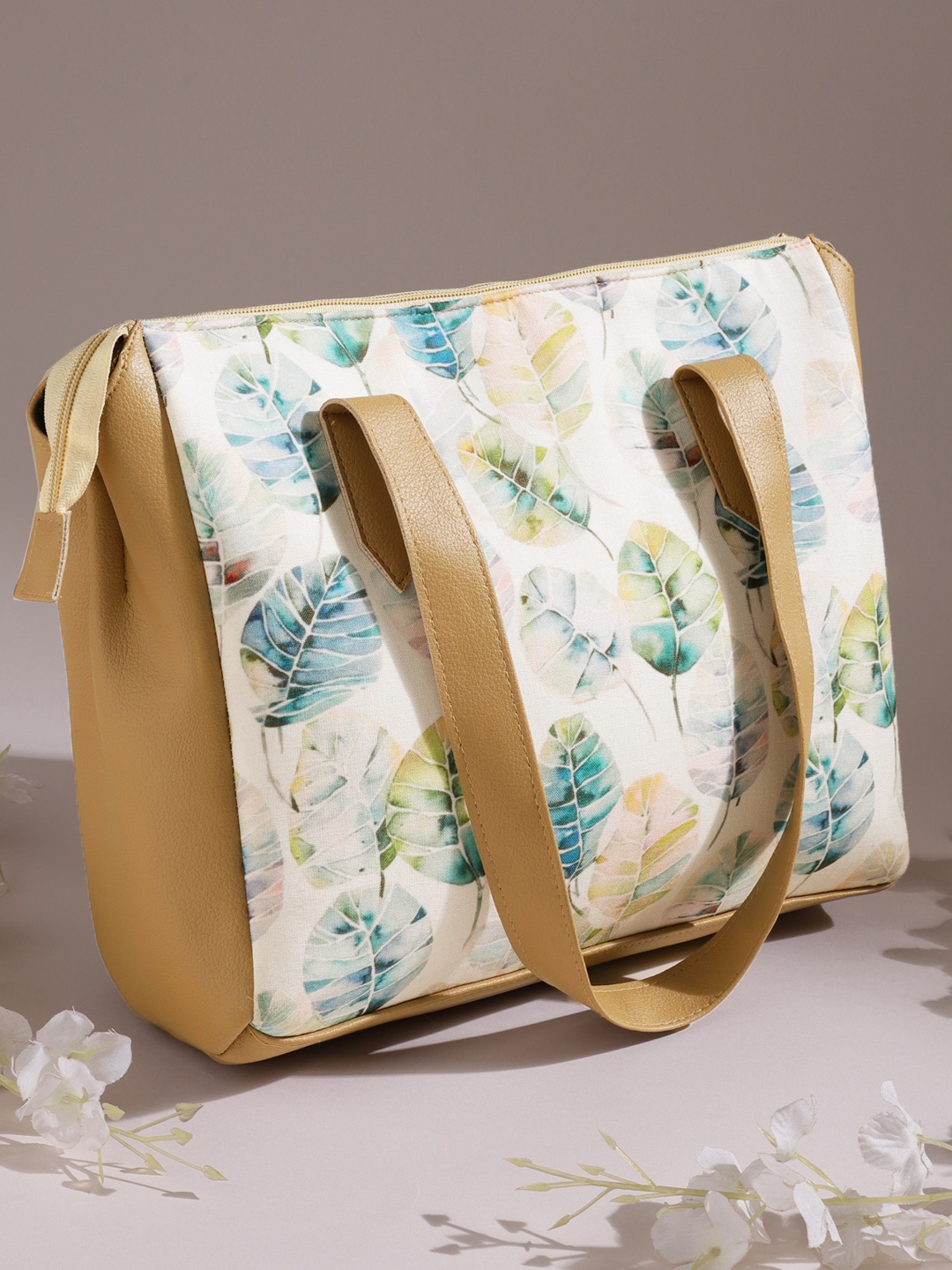 

DEEBACO Floral Printed Shopper Cotton Shoulder Bag, White