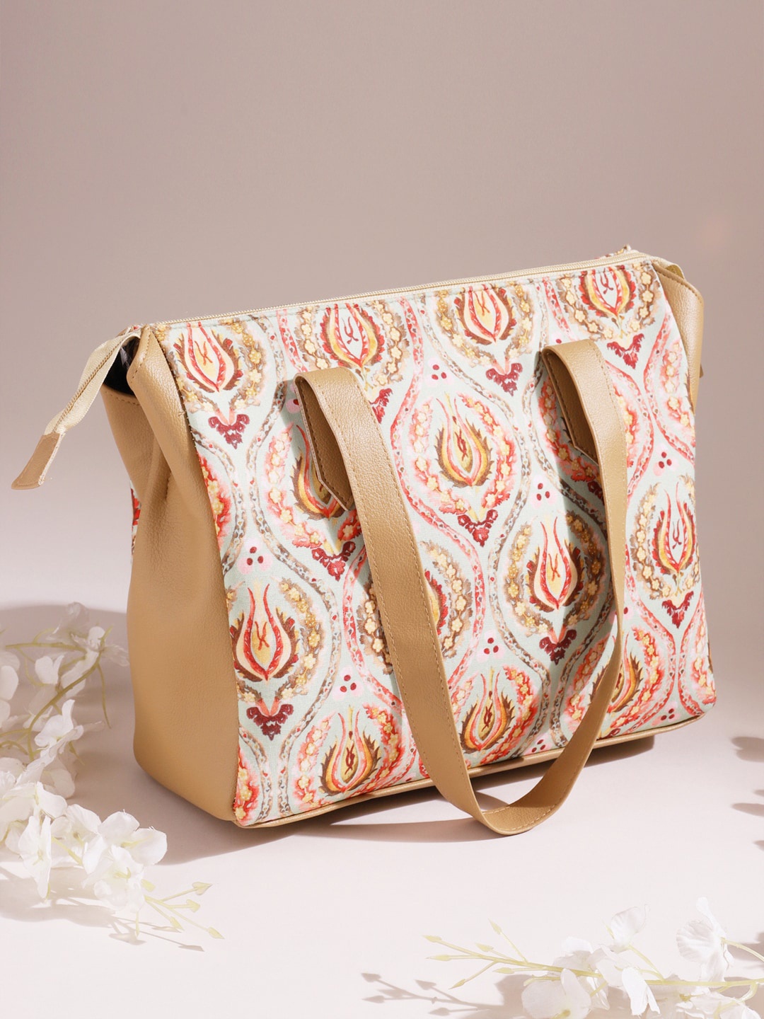 

DEEBACO Ethnic Motifs Printed Structured Cotton Shoulder Bag, Green