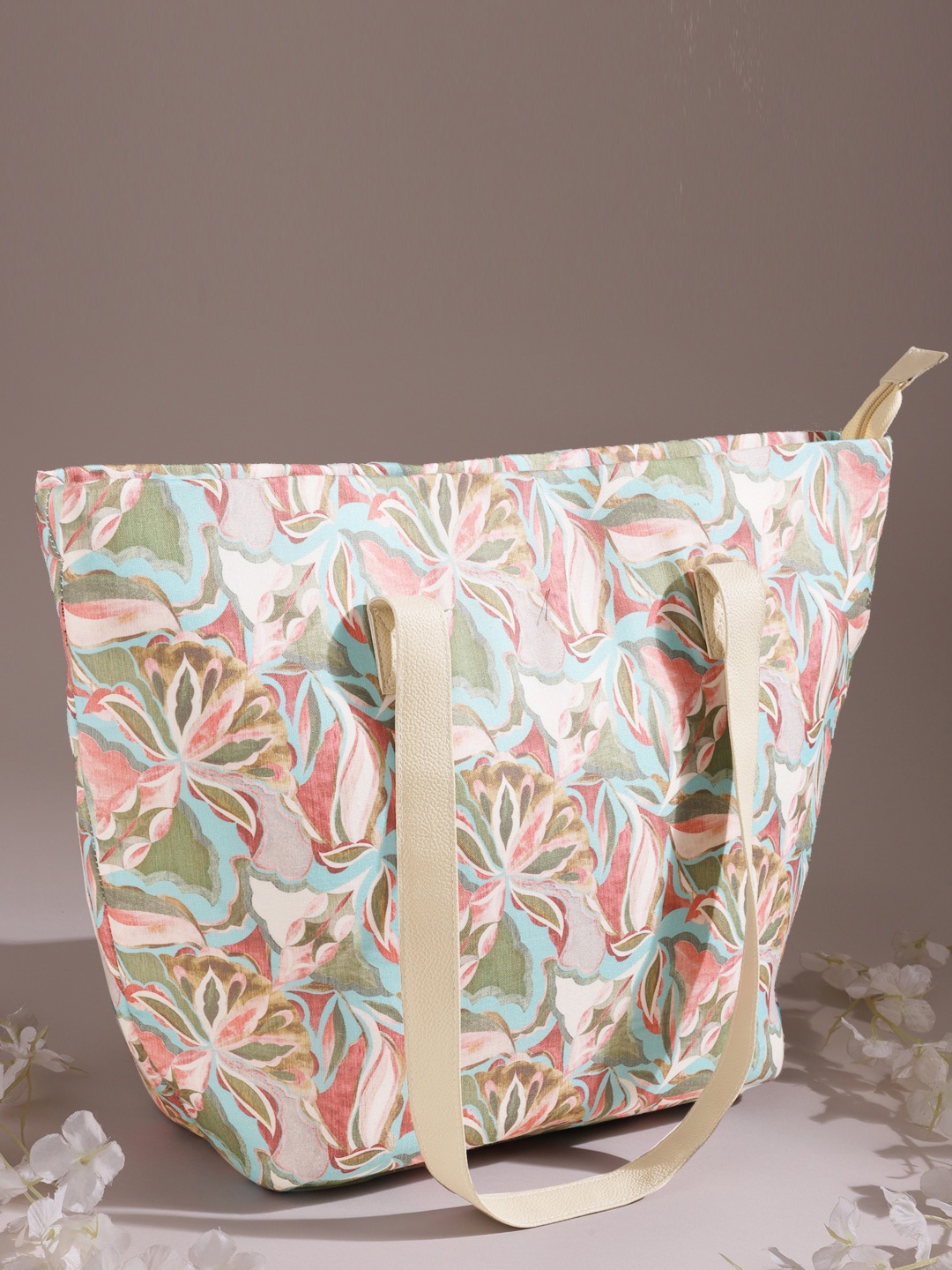 DEEBACO Floral Printed Shopper Tote Bag, Green