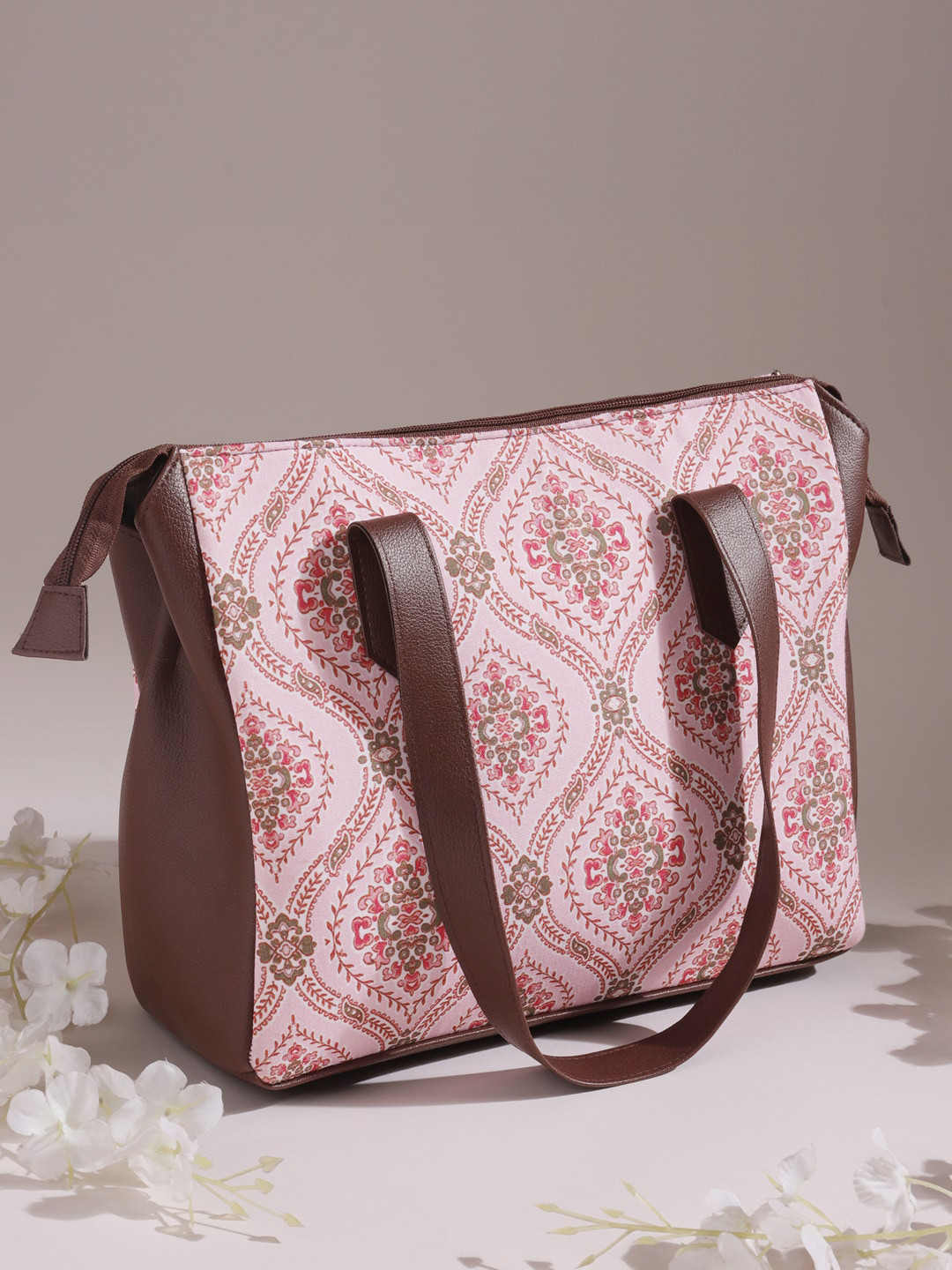 

DEEBACO Ethnic Motifs Printed Structured Cotton Shoulder Bag, Pink