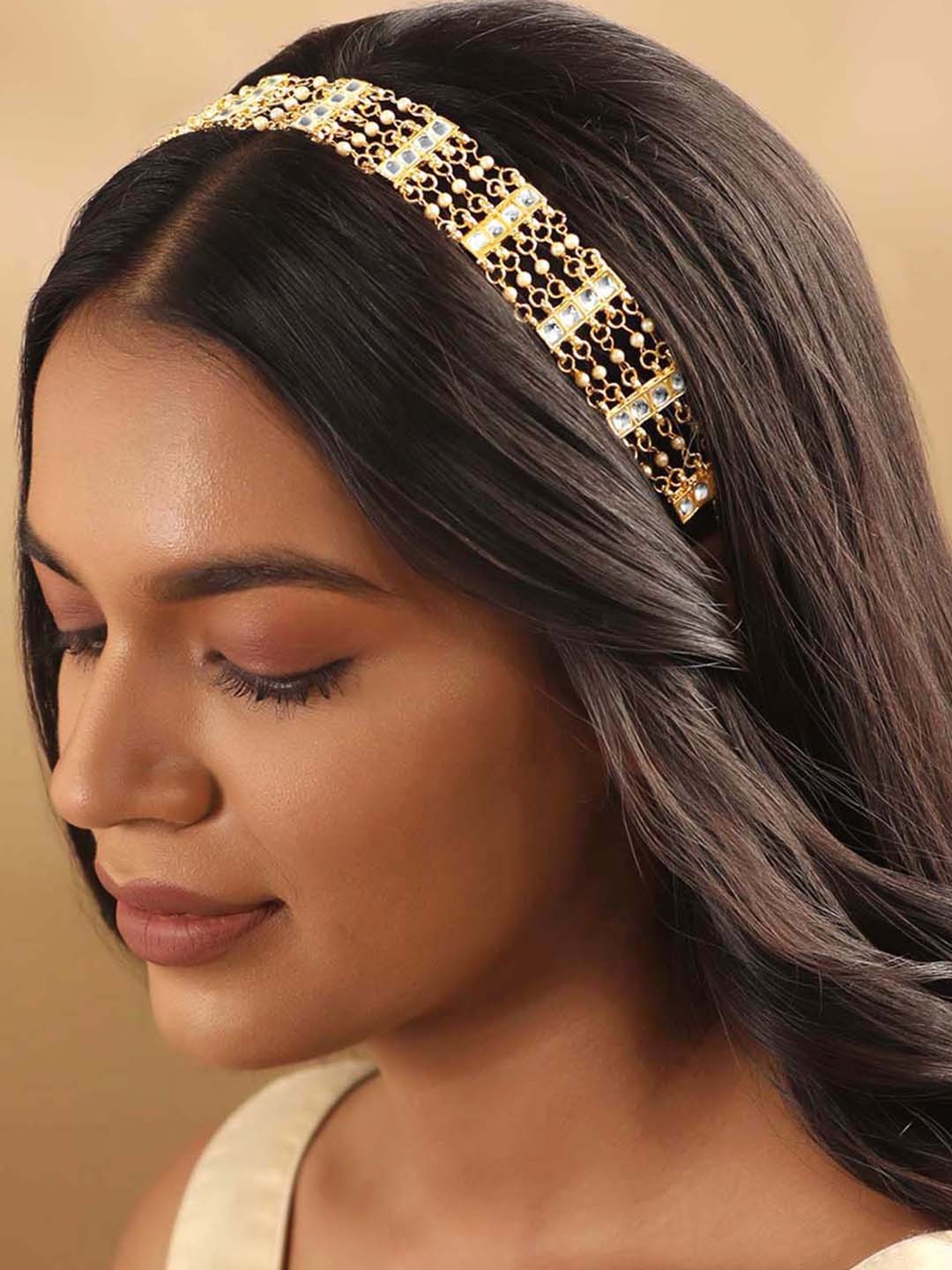 

Rubans Gold-Plated Kundan-Studded & Beaded Sheeshphool