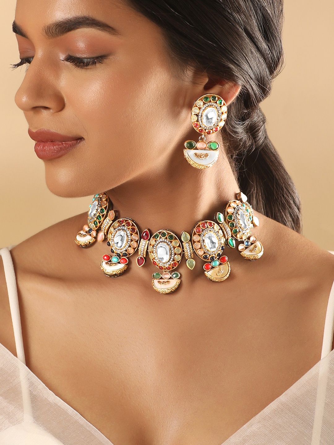 

Rubans Gold-Plated CZ-Studded Jewellery Set