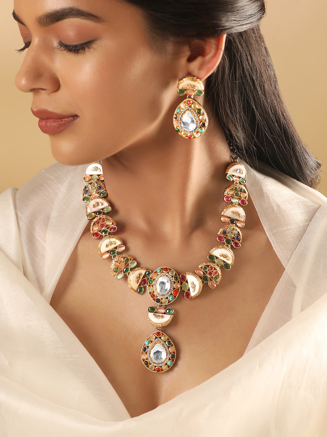 

Rubans Gold-Plated CZ-Studded Jewellery Set