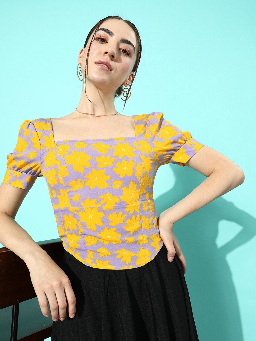 

Mast & Harbour Floral Print Puff Sleeve Top, Lavender