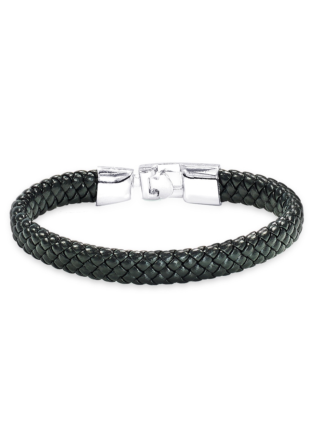 

Peora Men Black & Silver-Toned Leather Contemporary Bracelet