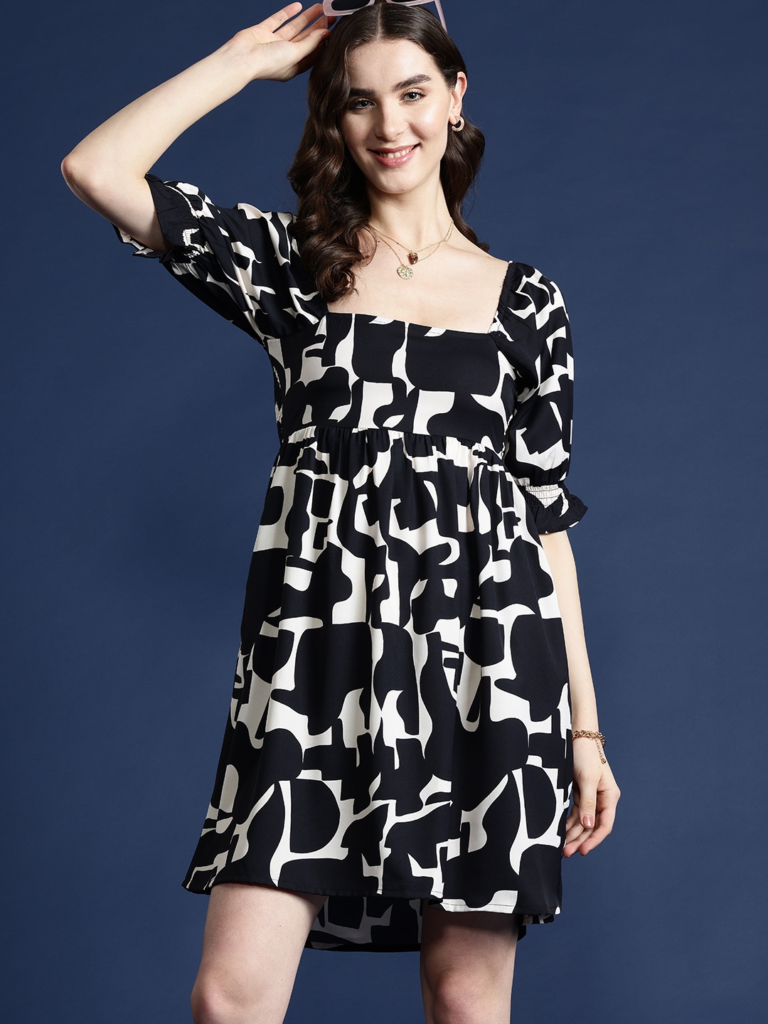 

Mast & Harbour Abstract Print A-Line Mini Dress, Black