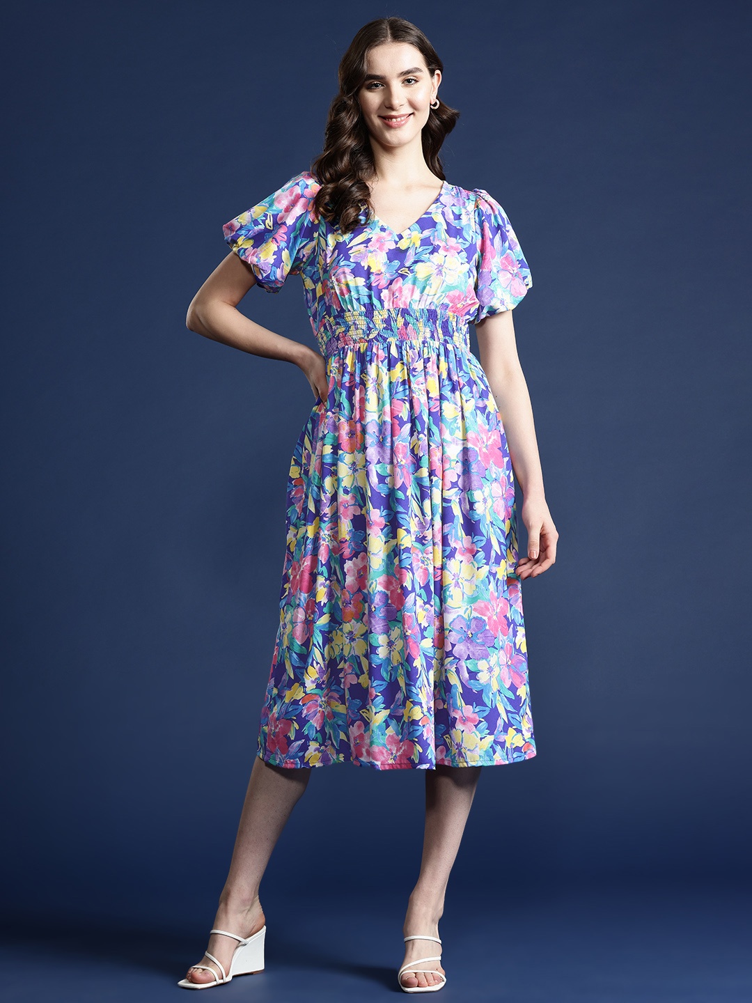 

Mast & Harbour Floral Print A-Line Midi Dress, Blue