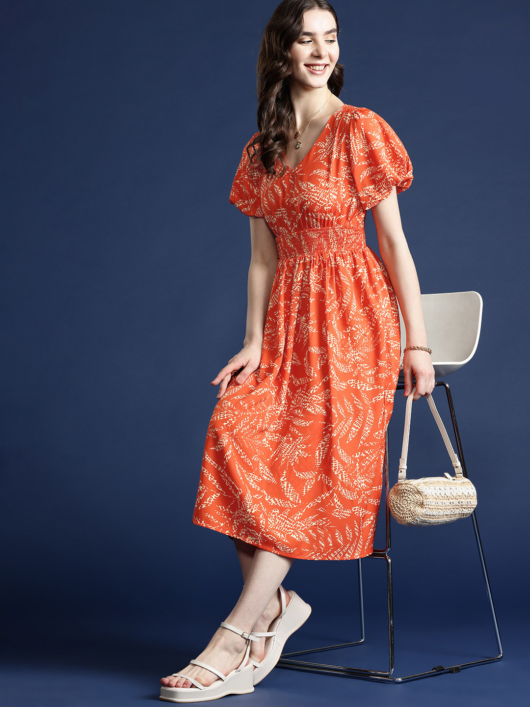

Mast & Harbour Abstract Print A-Line Midi Dress, Orange