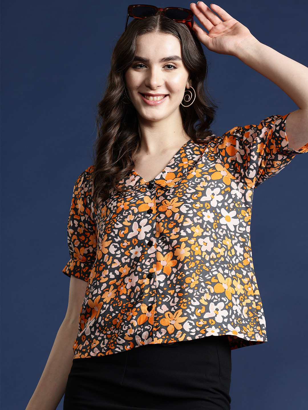 

Mast & Harbour Floral Print Shirt Style Top, Grey