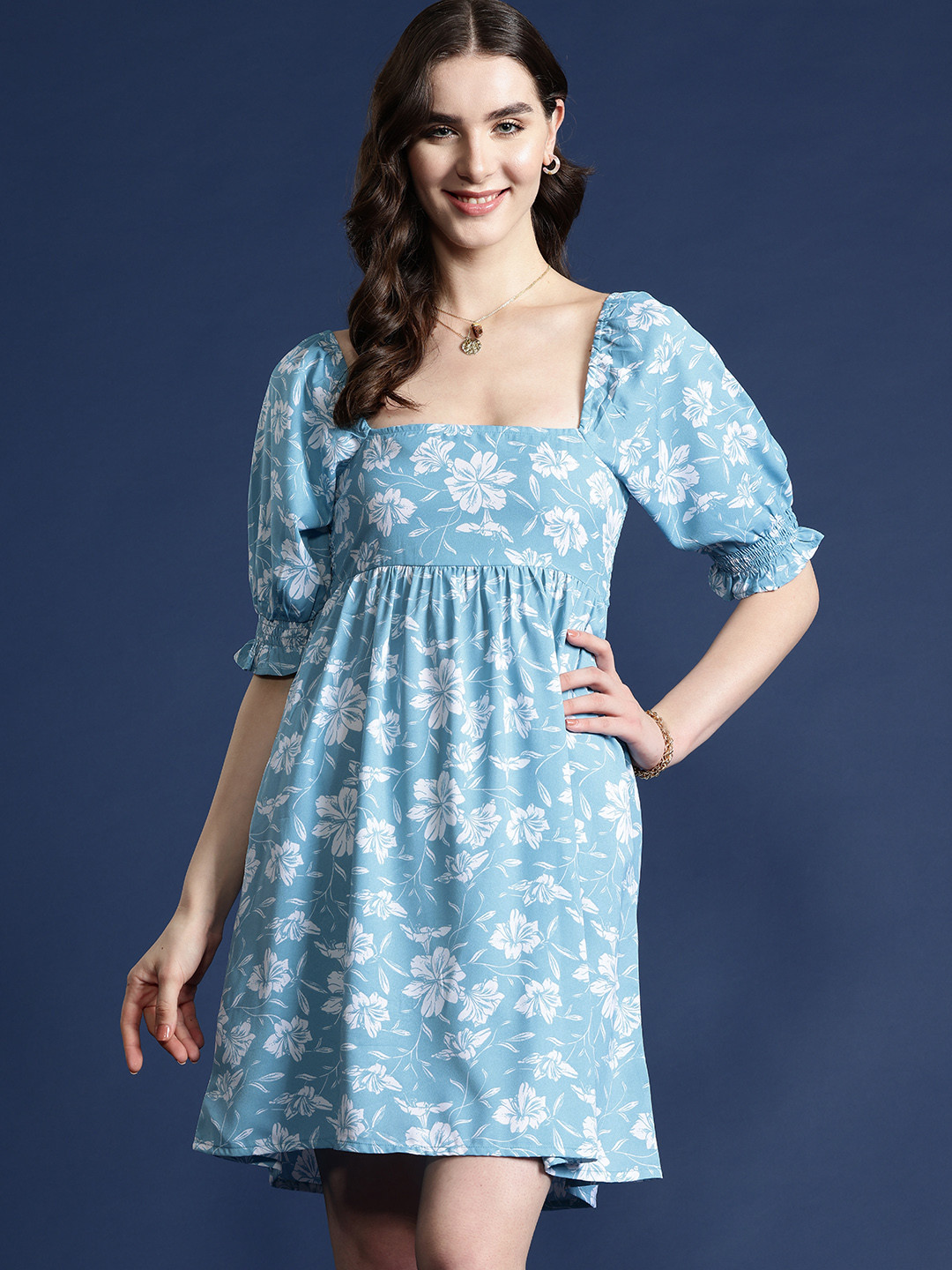 

Mast & Harbour Floral Print A-Line Dress, Blue