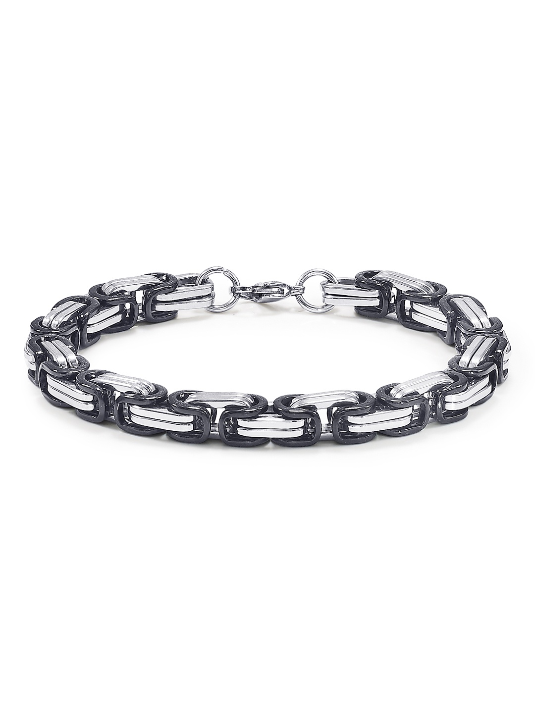 

Peora Men Silver-Toned & Black Stainless Steel Link Bracelet
