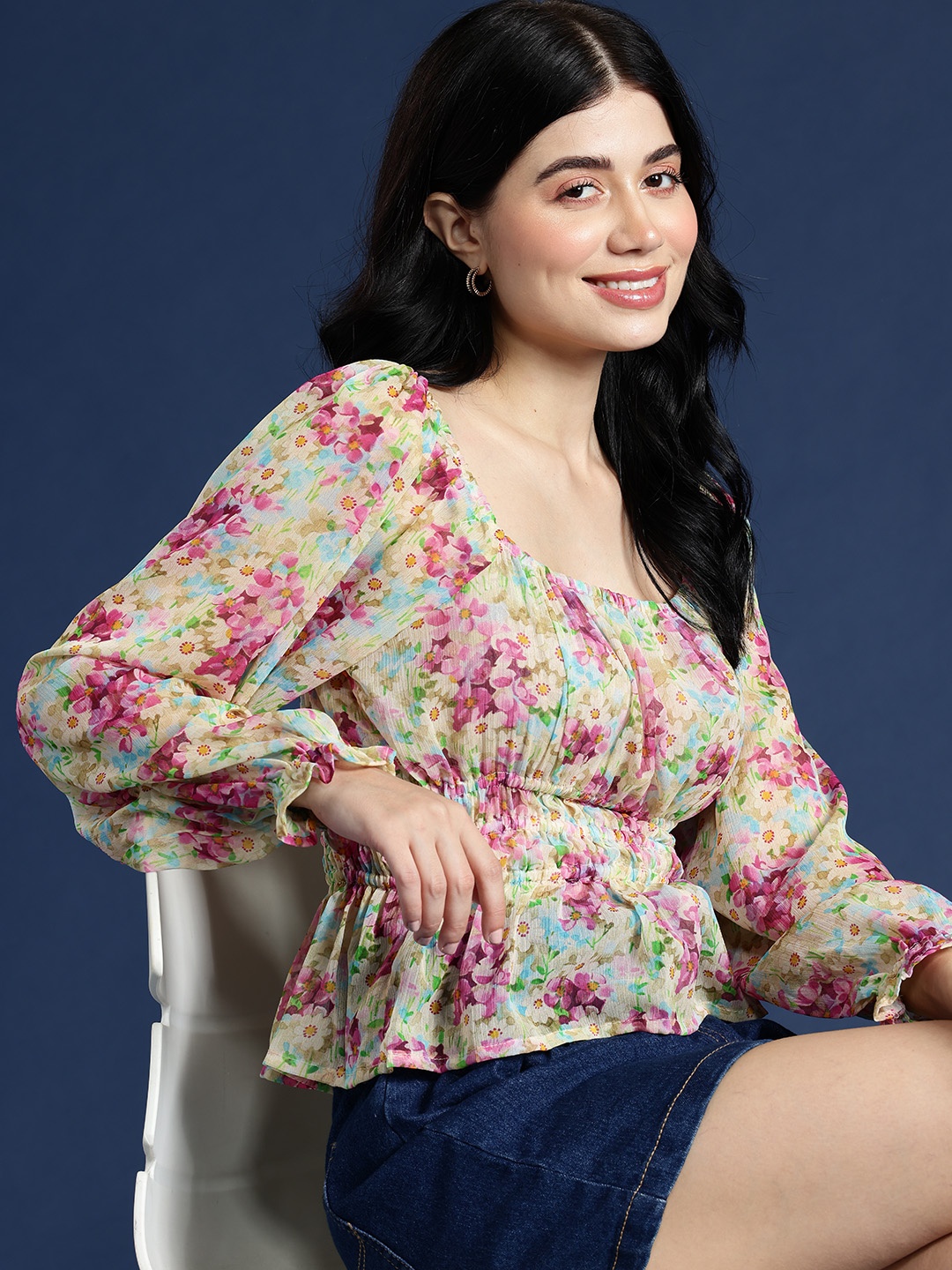 

Mast & Harbour Floral Print Empire Top, Cream