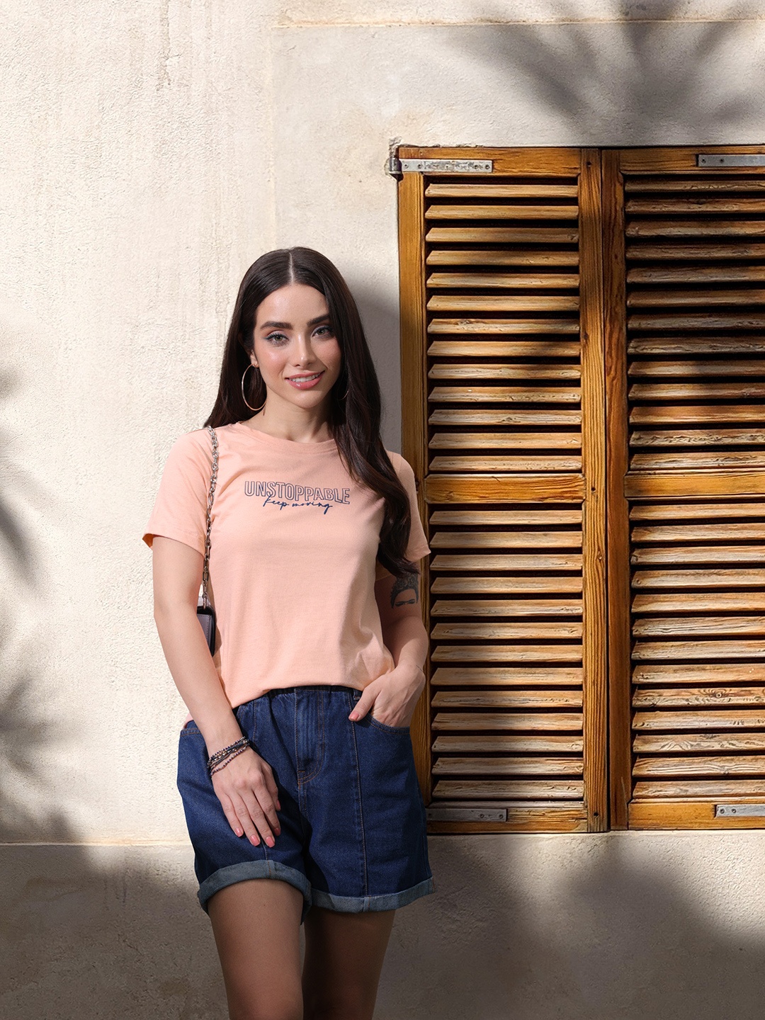 Mast & Harbour Typography Pure Cotton Applique T-shirt, Rose