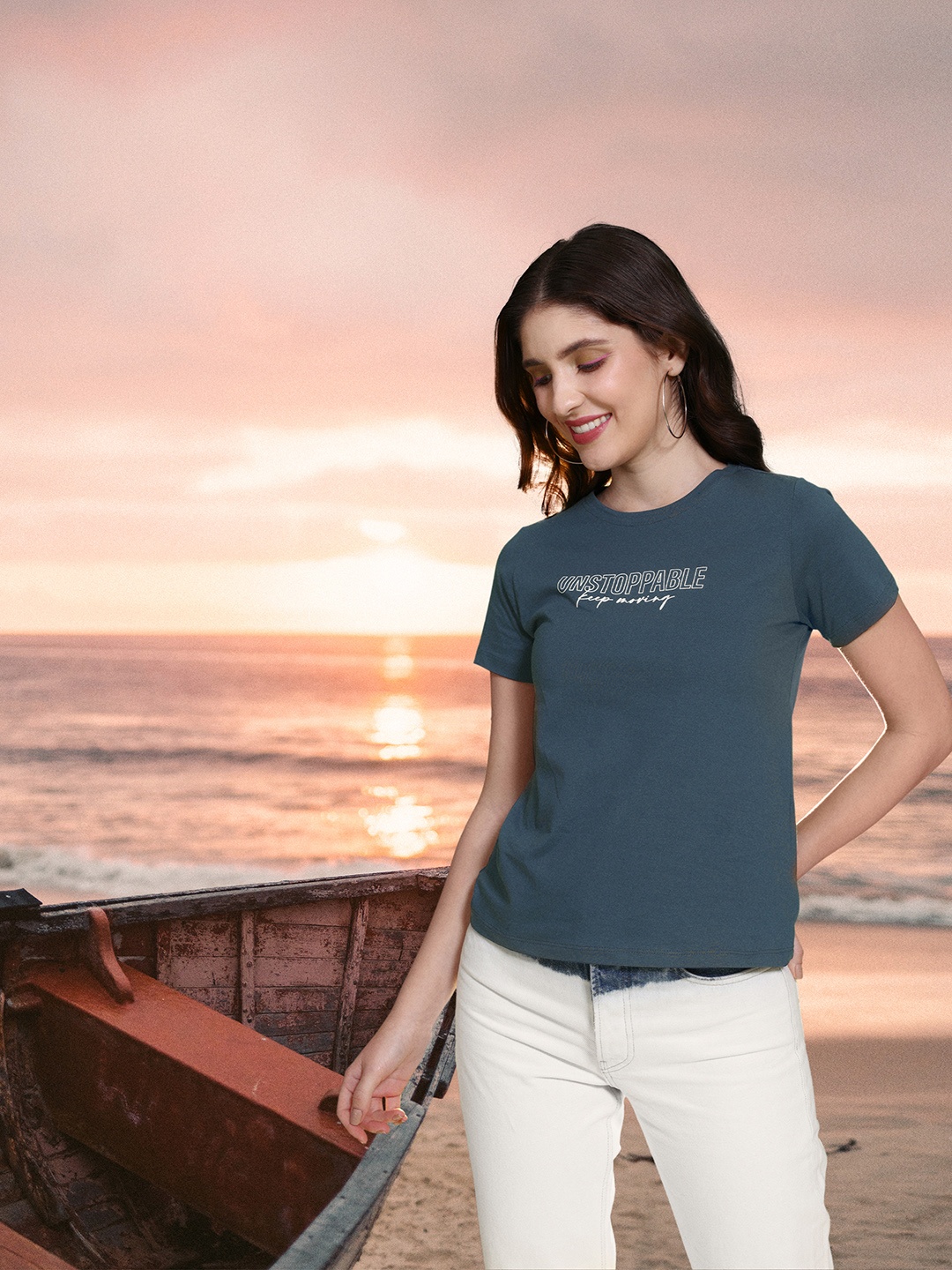 

Mast & Harbour Typography Printed Pure Cotton T-shirt, Navy blue