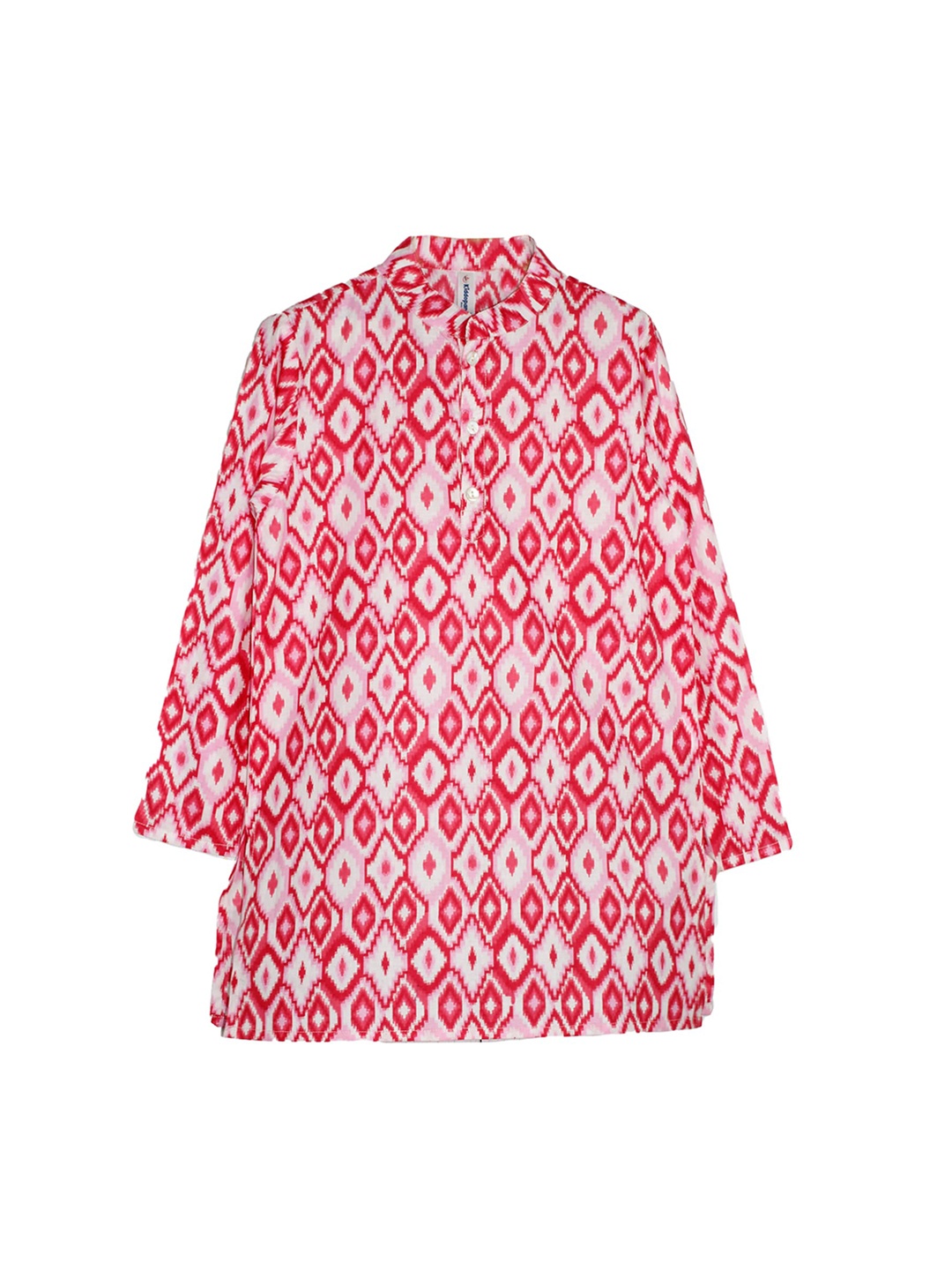 

KiddoPanti Boys Ikkat Ethnic Motifs Printed Bell Sleeves Cotton Regular Kurta, Red