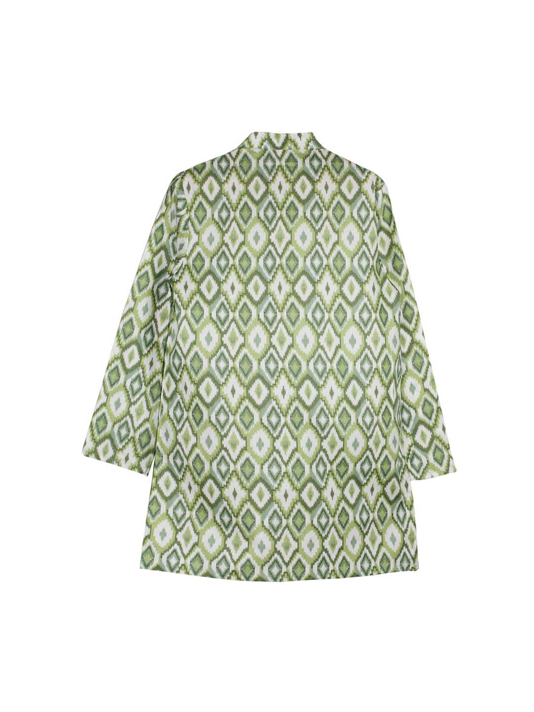 

KiddoPanti Boys Geometric Printed Band Collar Pure Cotton Straight Kurta, Green