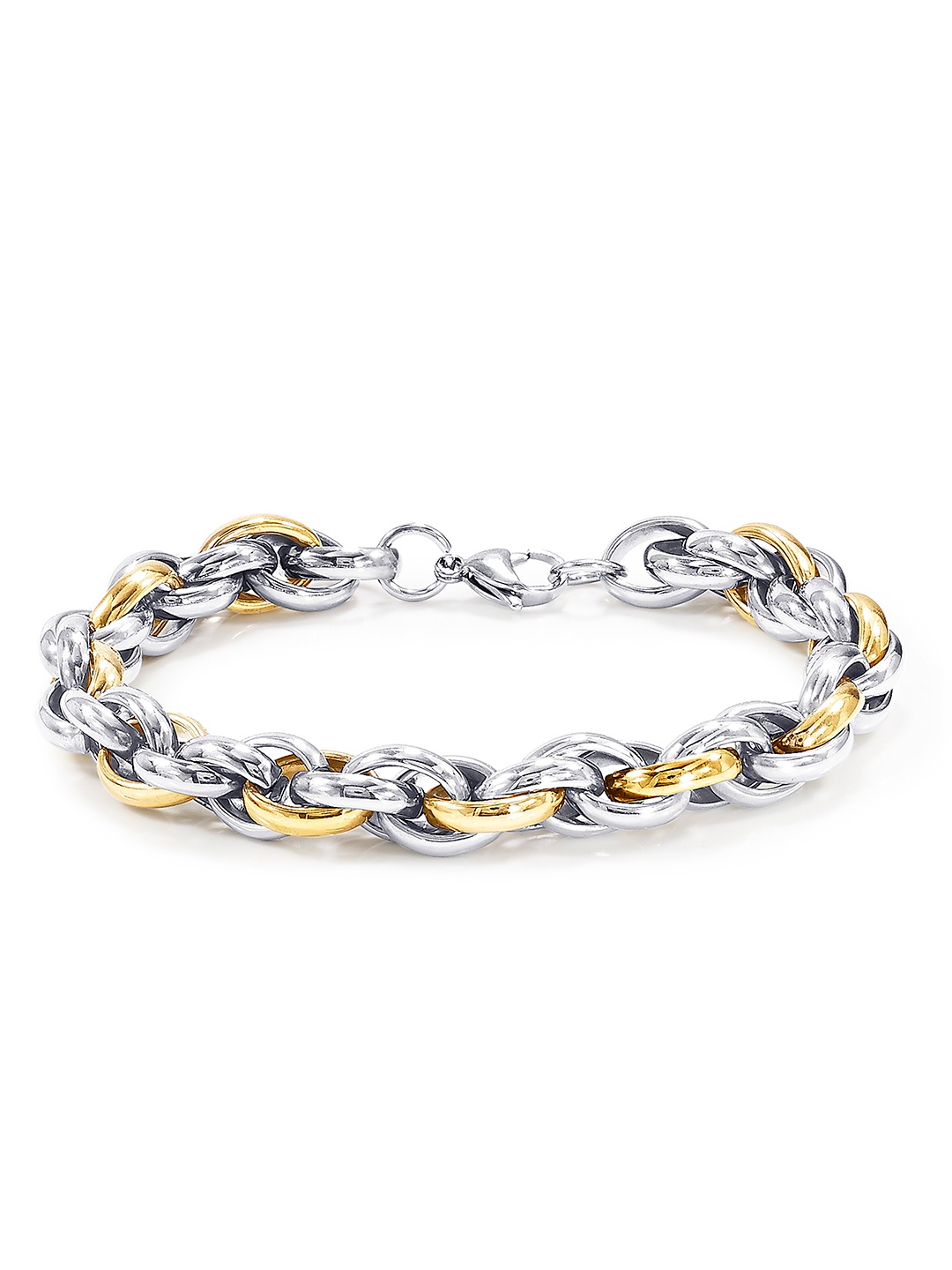 

Peora Men Silver-Toned & Gold-Toned Stainless Steel Link Bracelet
