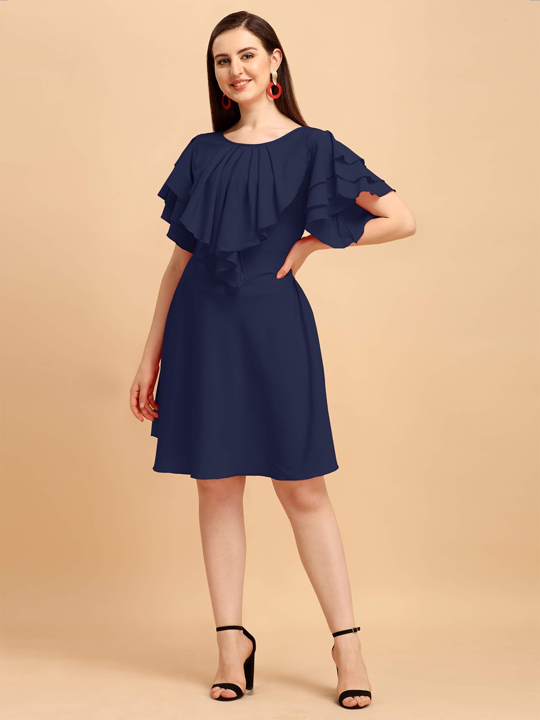 

DL Fashion Flutter Sleeves Ruffled Fit & Flare Dress, Blue