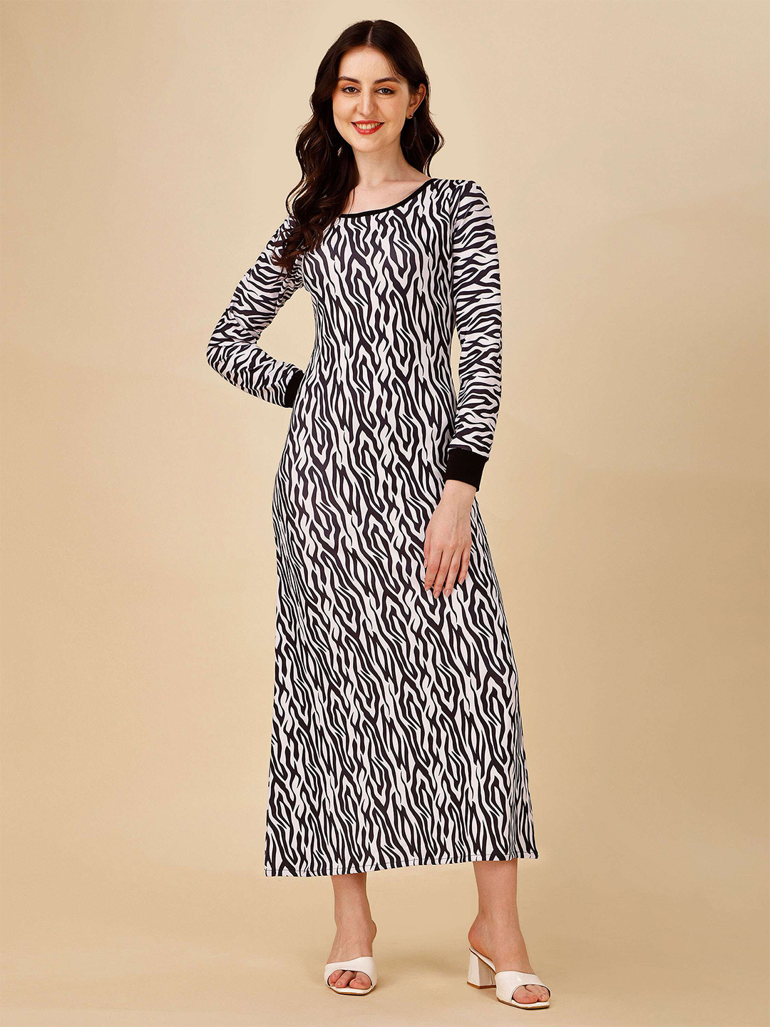 

DL Fashion Abstract Printed Round Neck Tie-Up Detail A-Line Midi Dress, Black