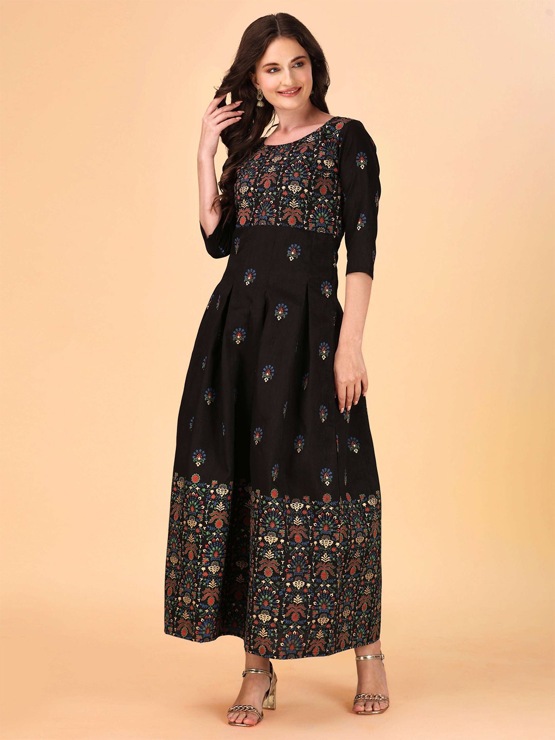 

DL Fashion Ethnic Motifs Printed A-Line Maxi Dress, Black